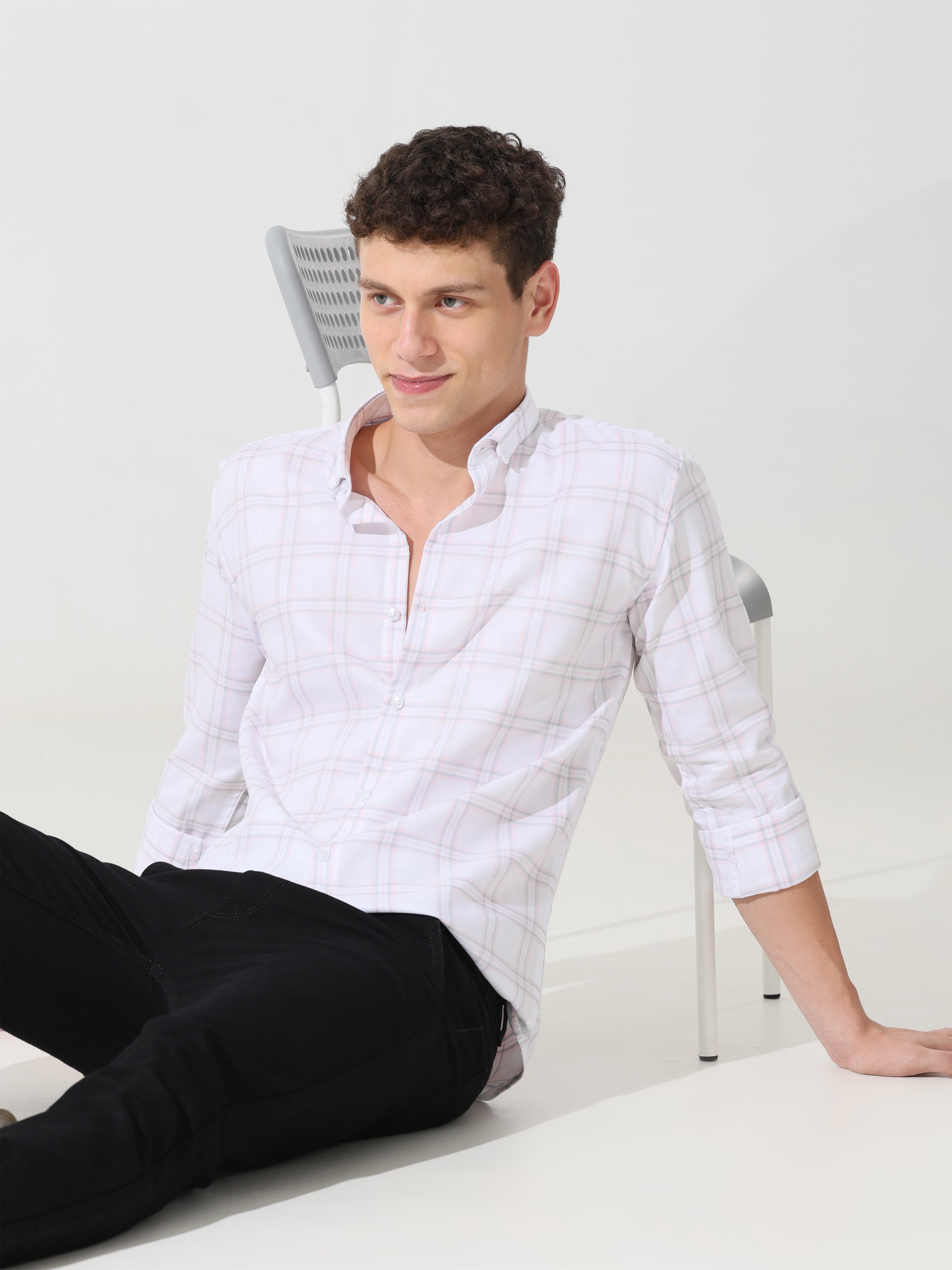 Supima White slim fit check shirt