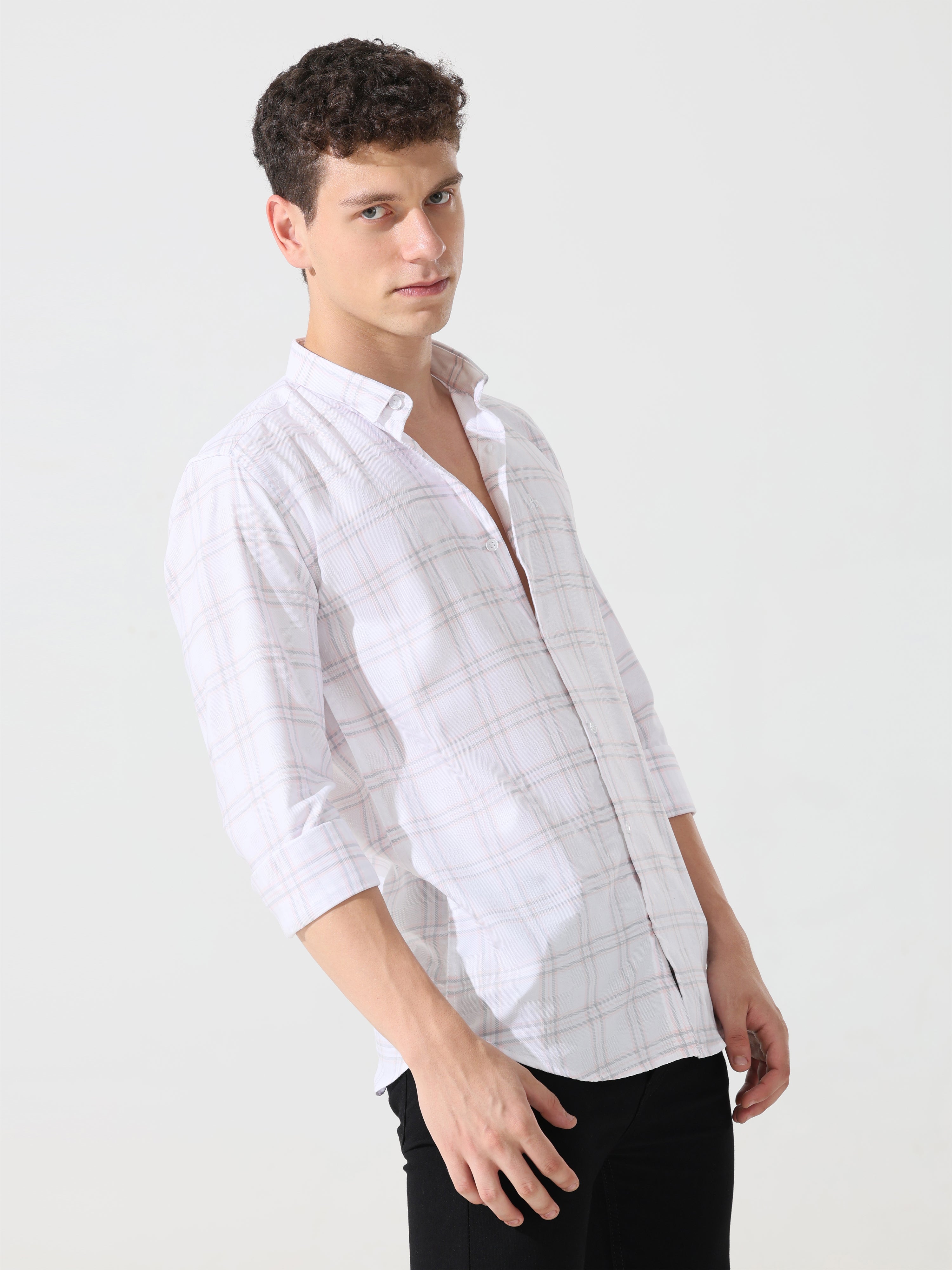 Supima White slim fit check shirt