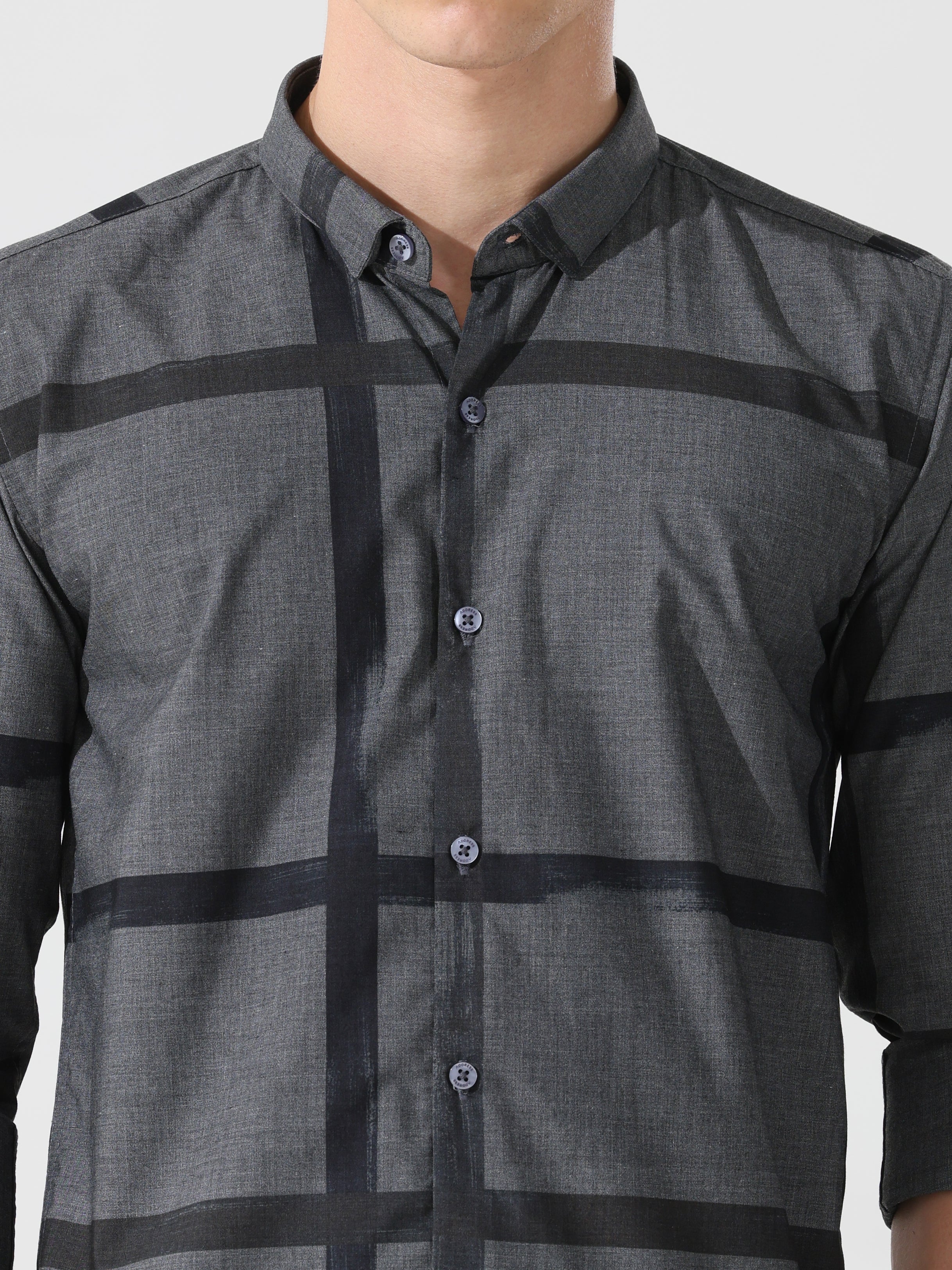 Dark grey slim fit check shirt