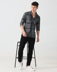 Dark grey slim fit check shirt