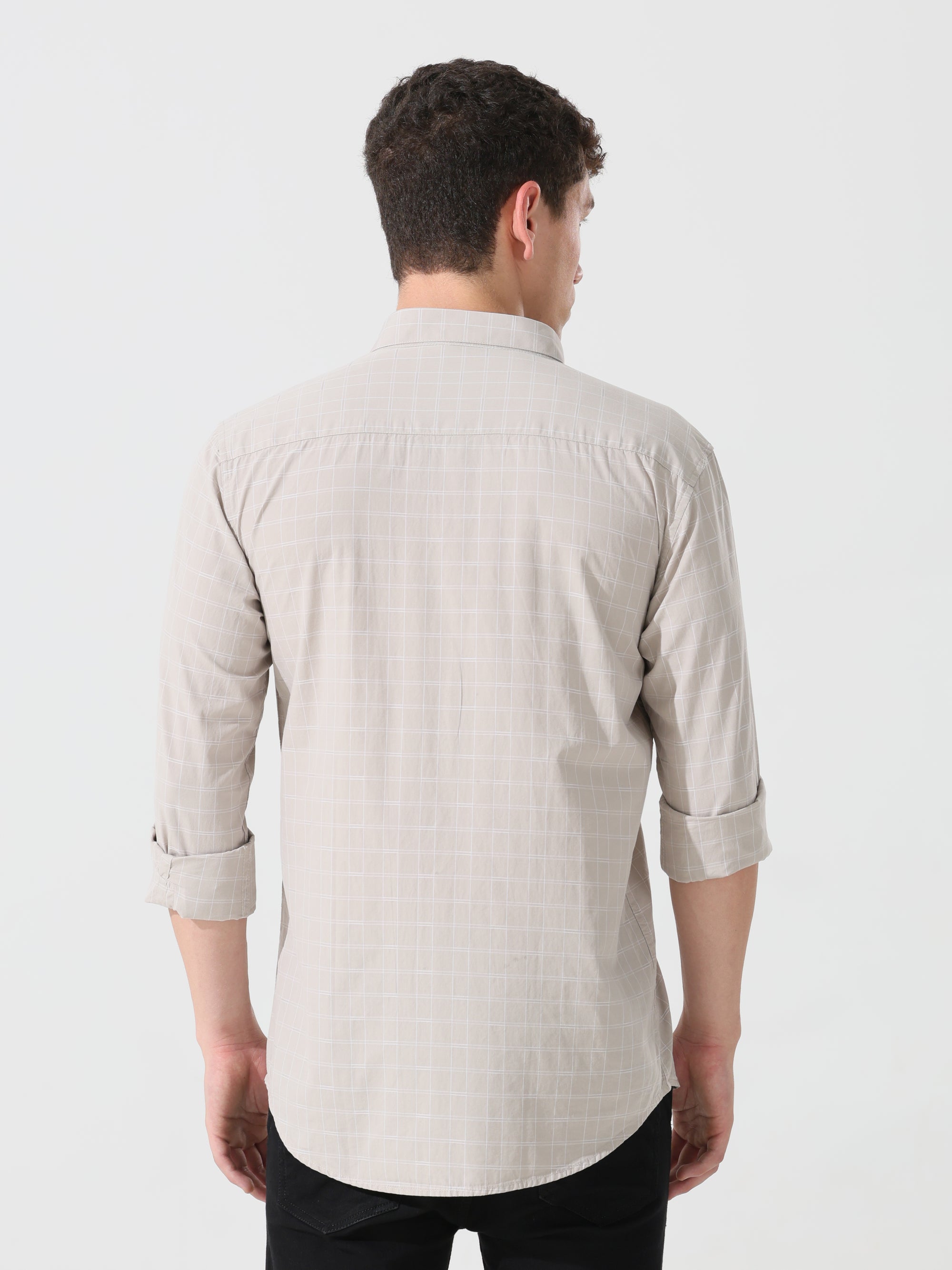 Oatmeal check slim fit shirt