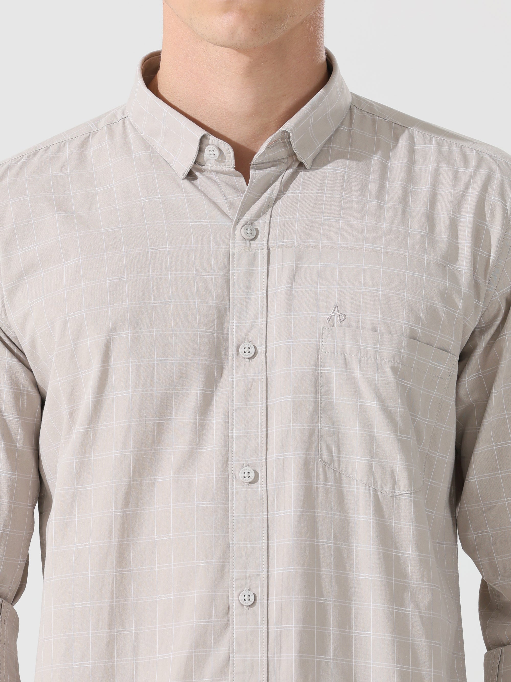 Oatmeal check slim fit shirt