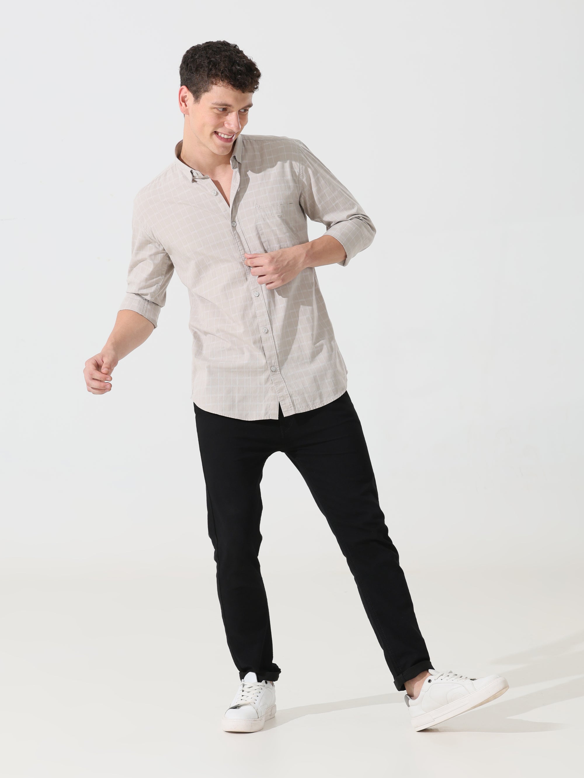 Oatmeal check slim fit shirt