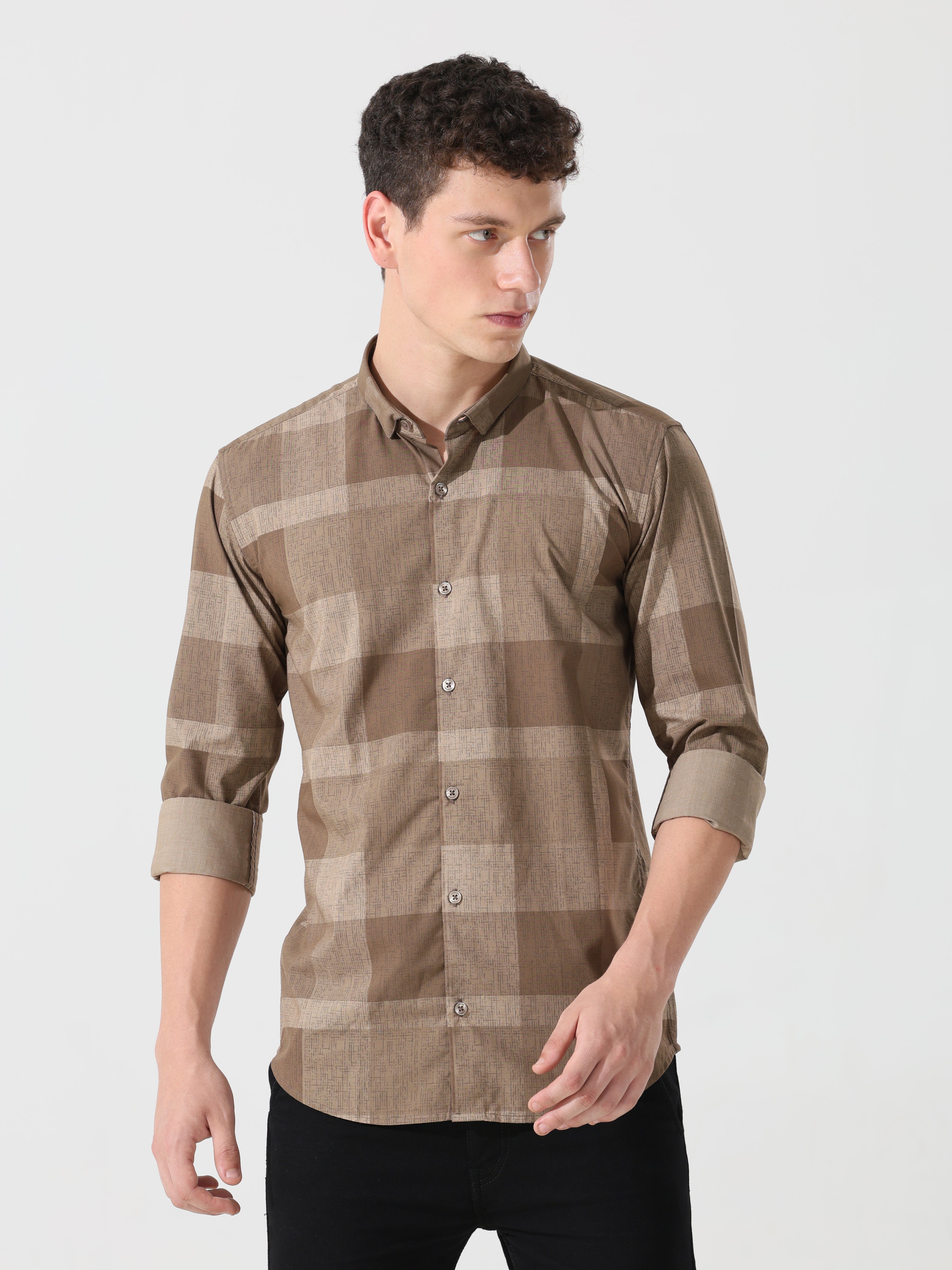 Tan brown slim fit shirt
