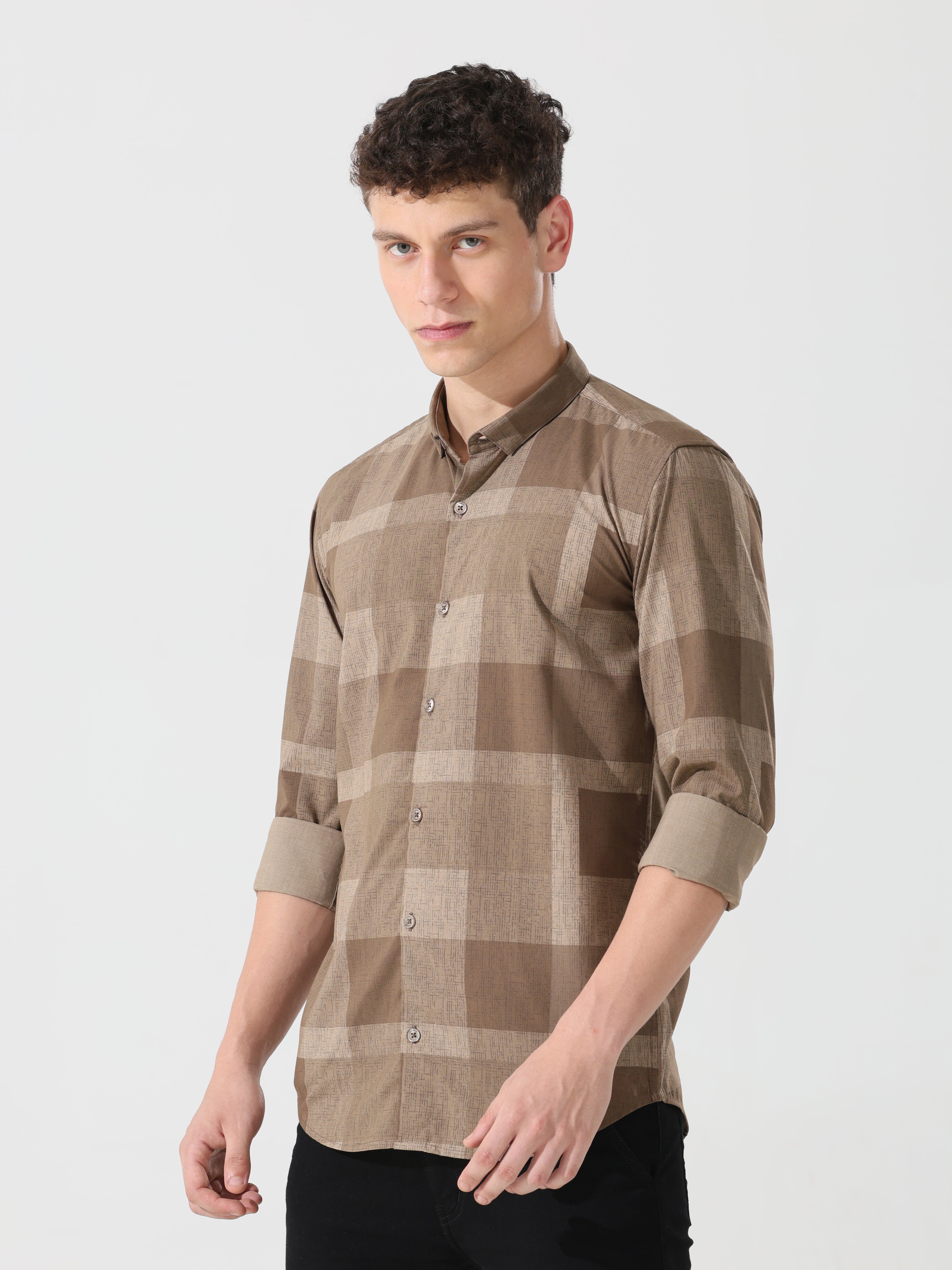Tan brown slim fit shirt