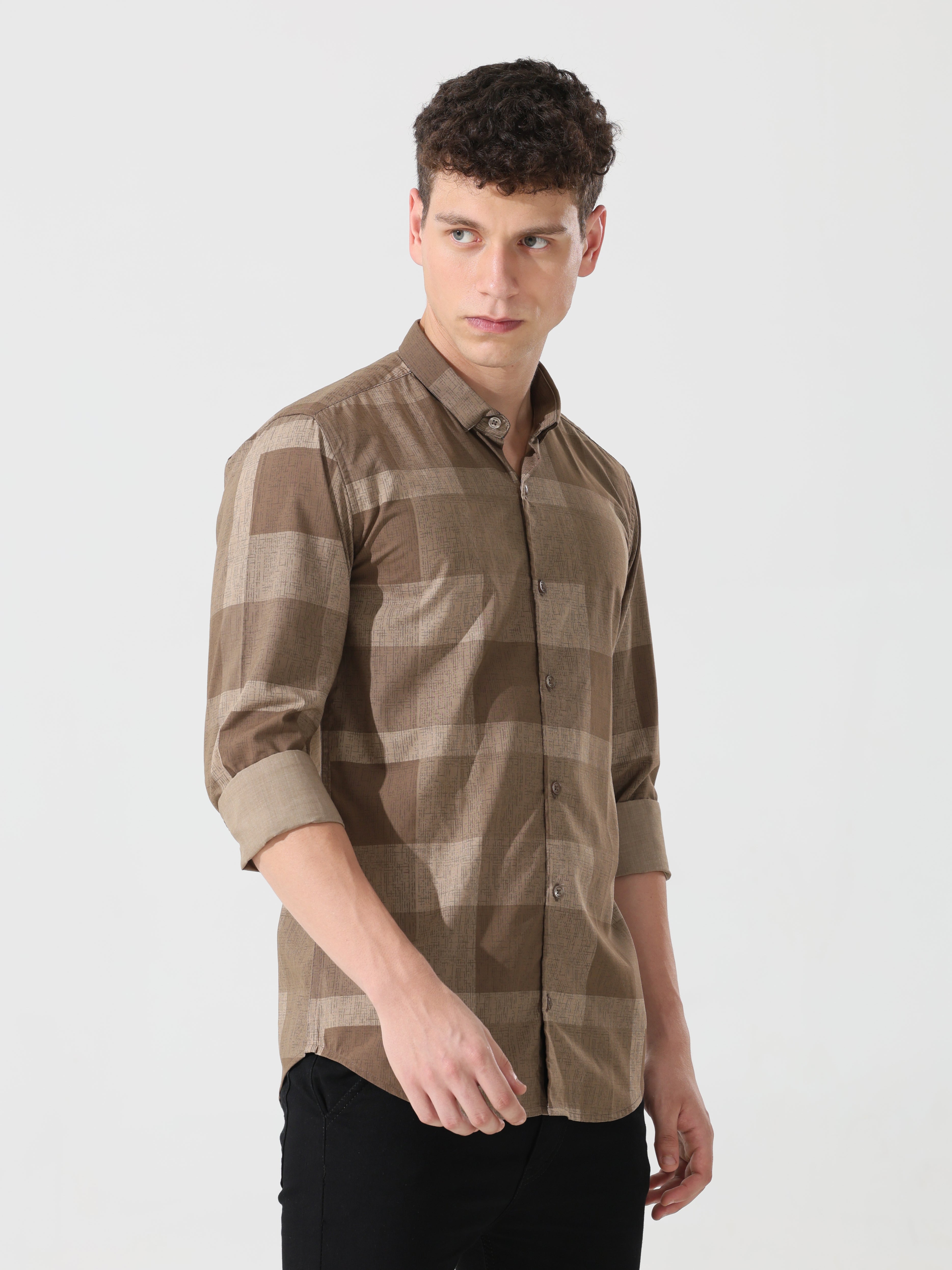 Tan brown slim fit shirt