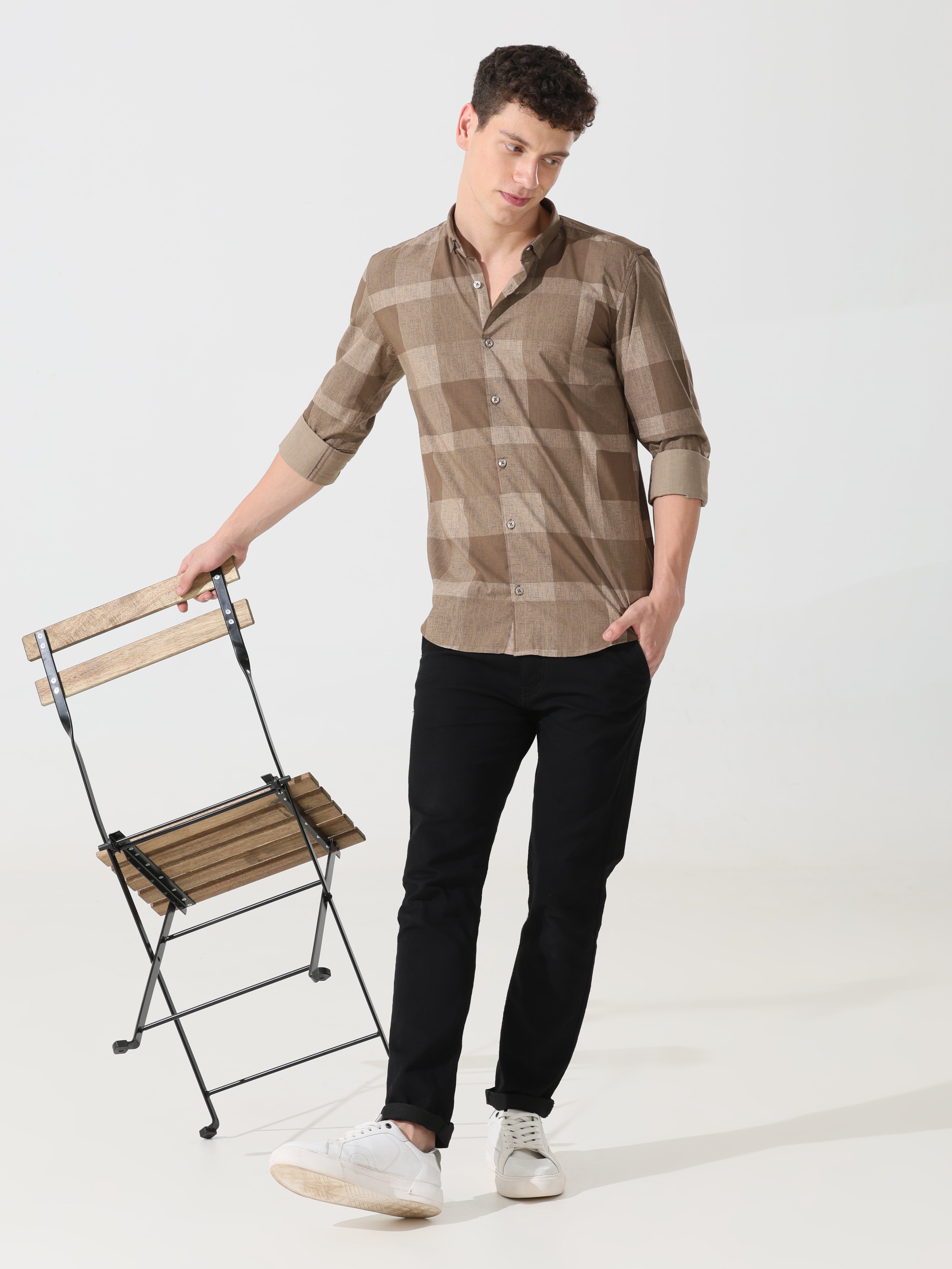 Tan brown slim fit shirt