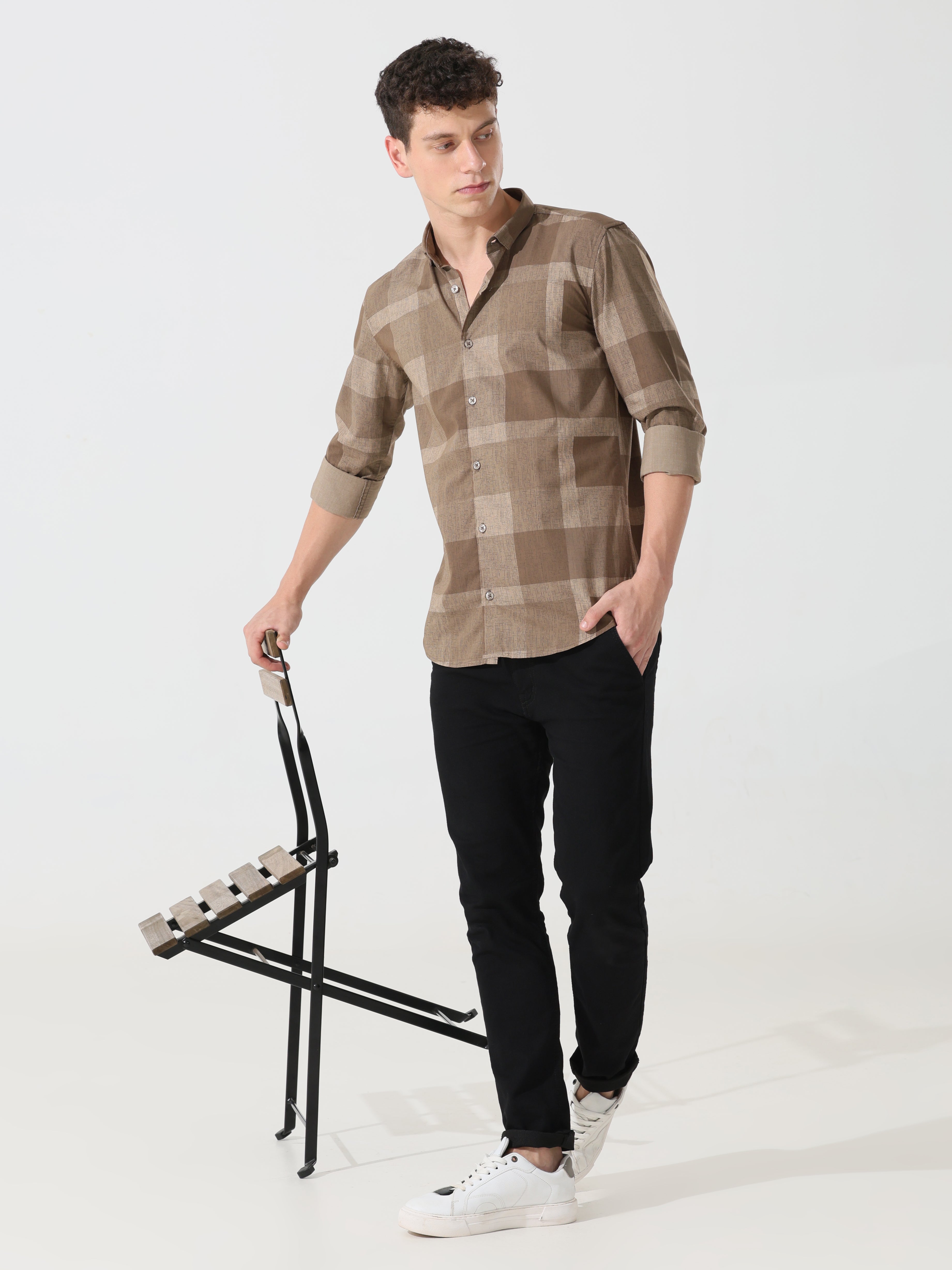 Tan brown slim fit shirt