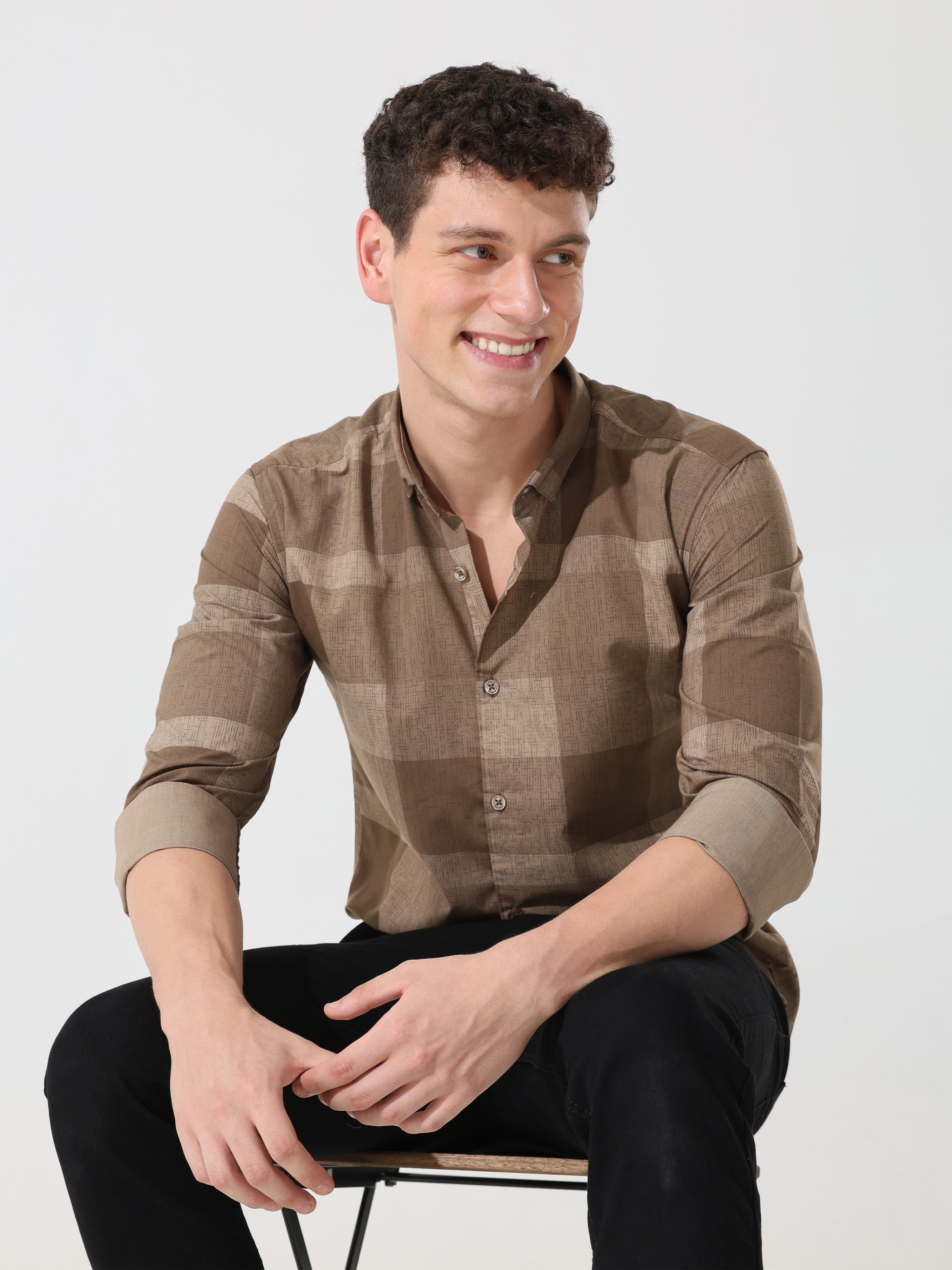 Tan brown slim fit shirt