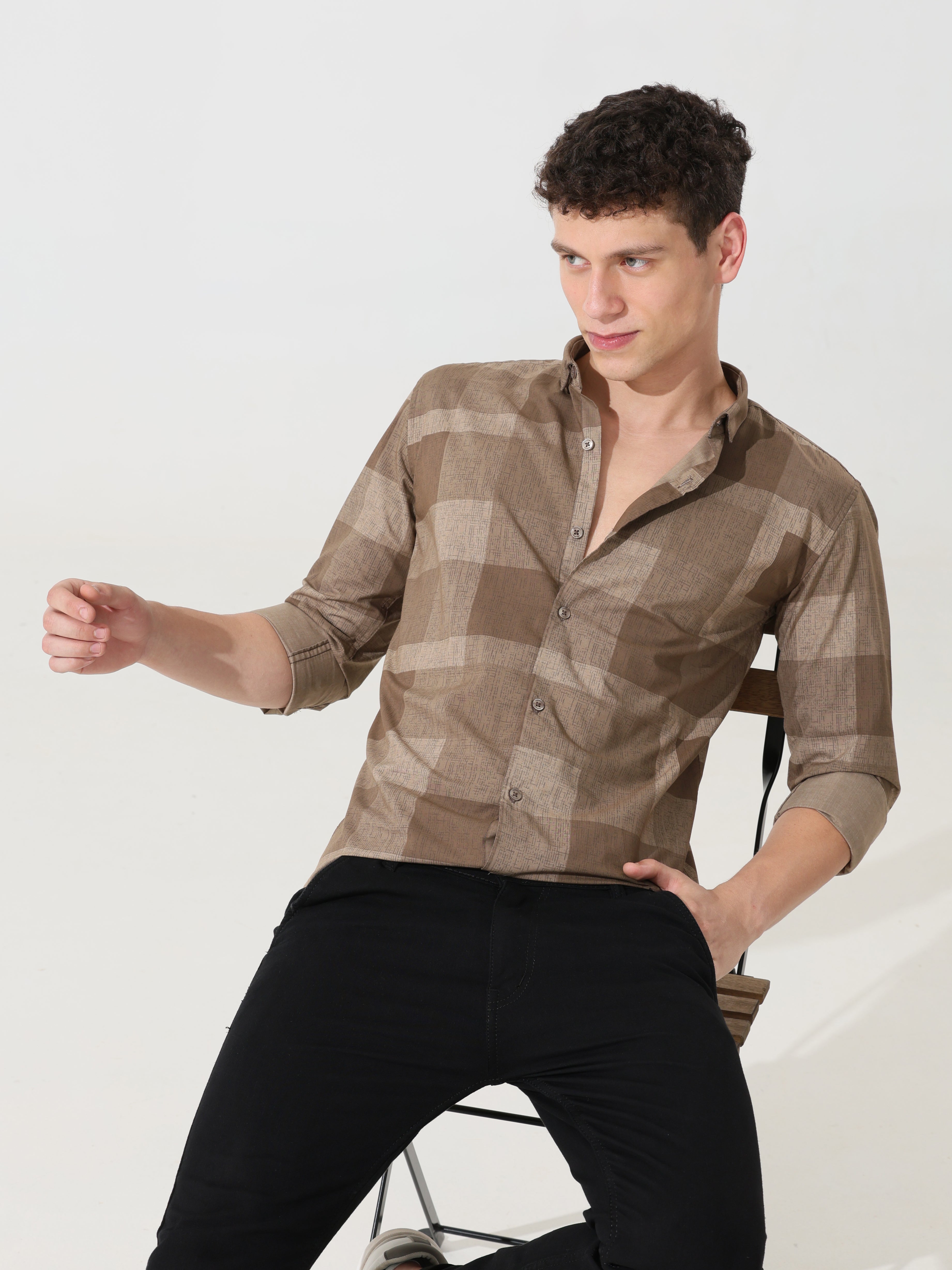 Tan brown slim fit shirt