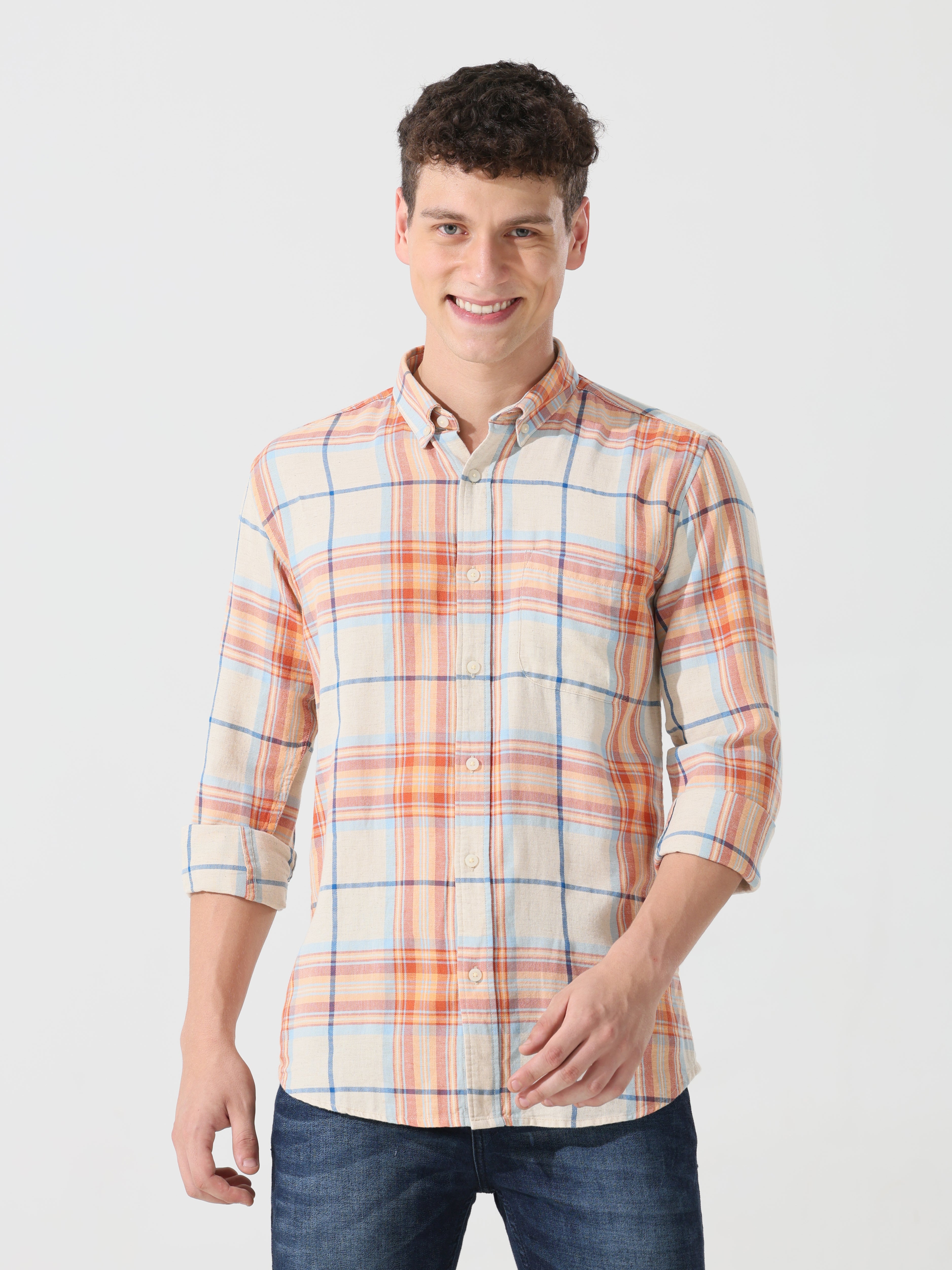 Orange check slim fit shirts - Address pro