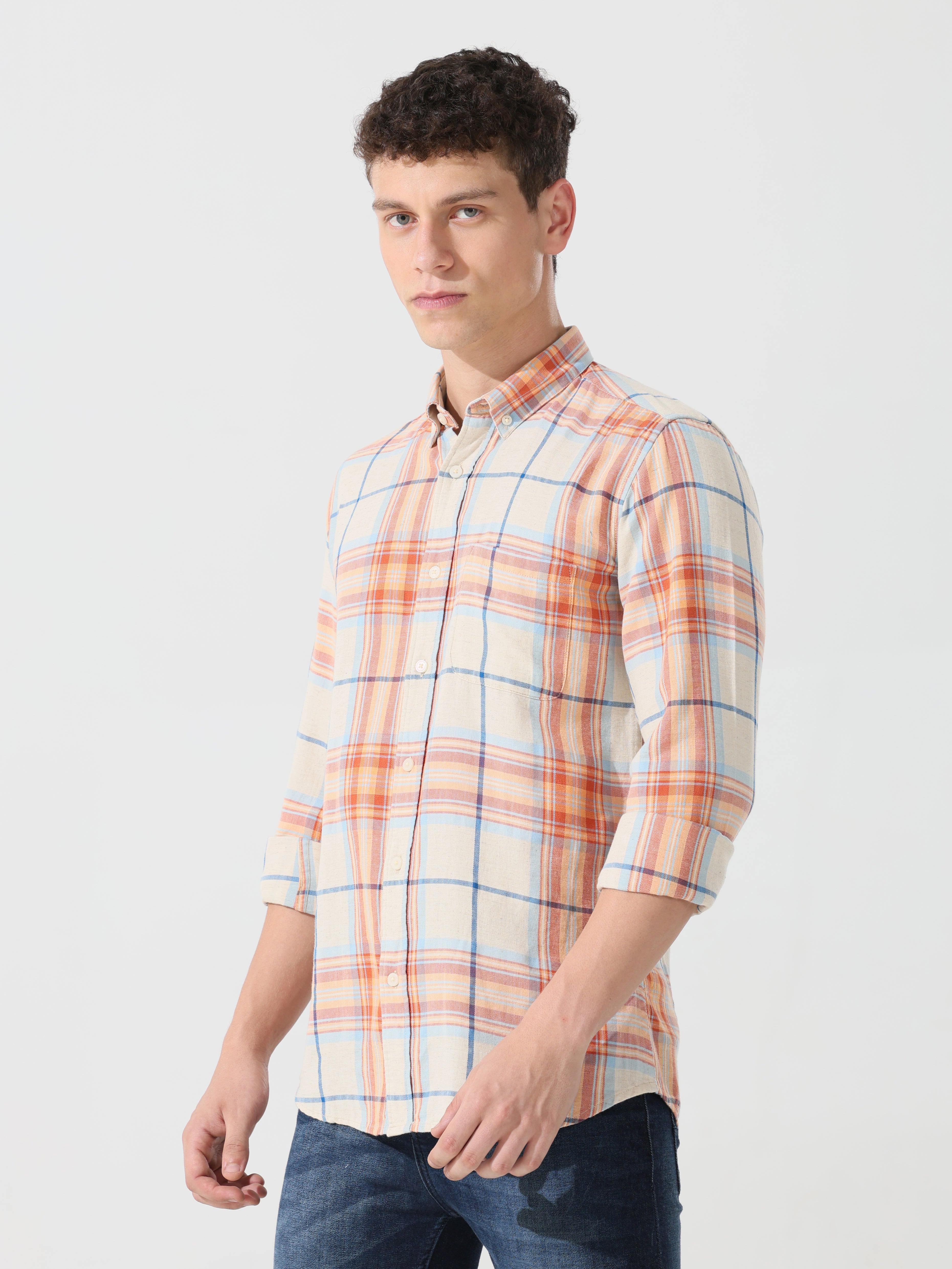 Orange check slim fit shirts - Address pro