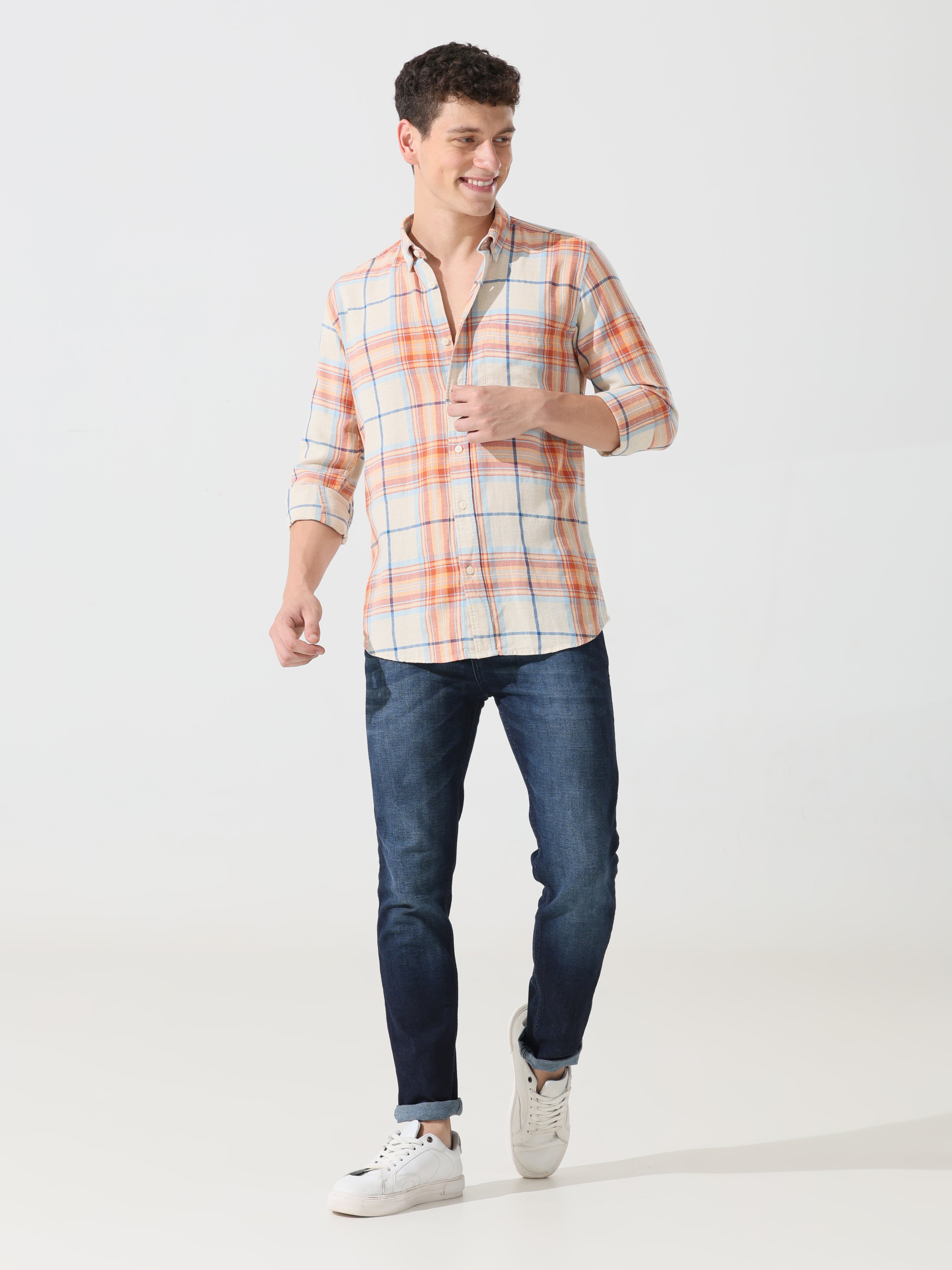 Orange check slim fit shirts - Address pro