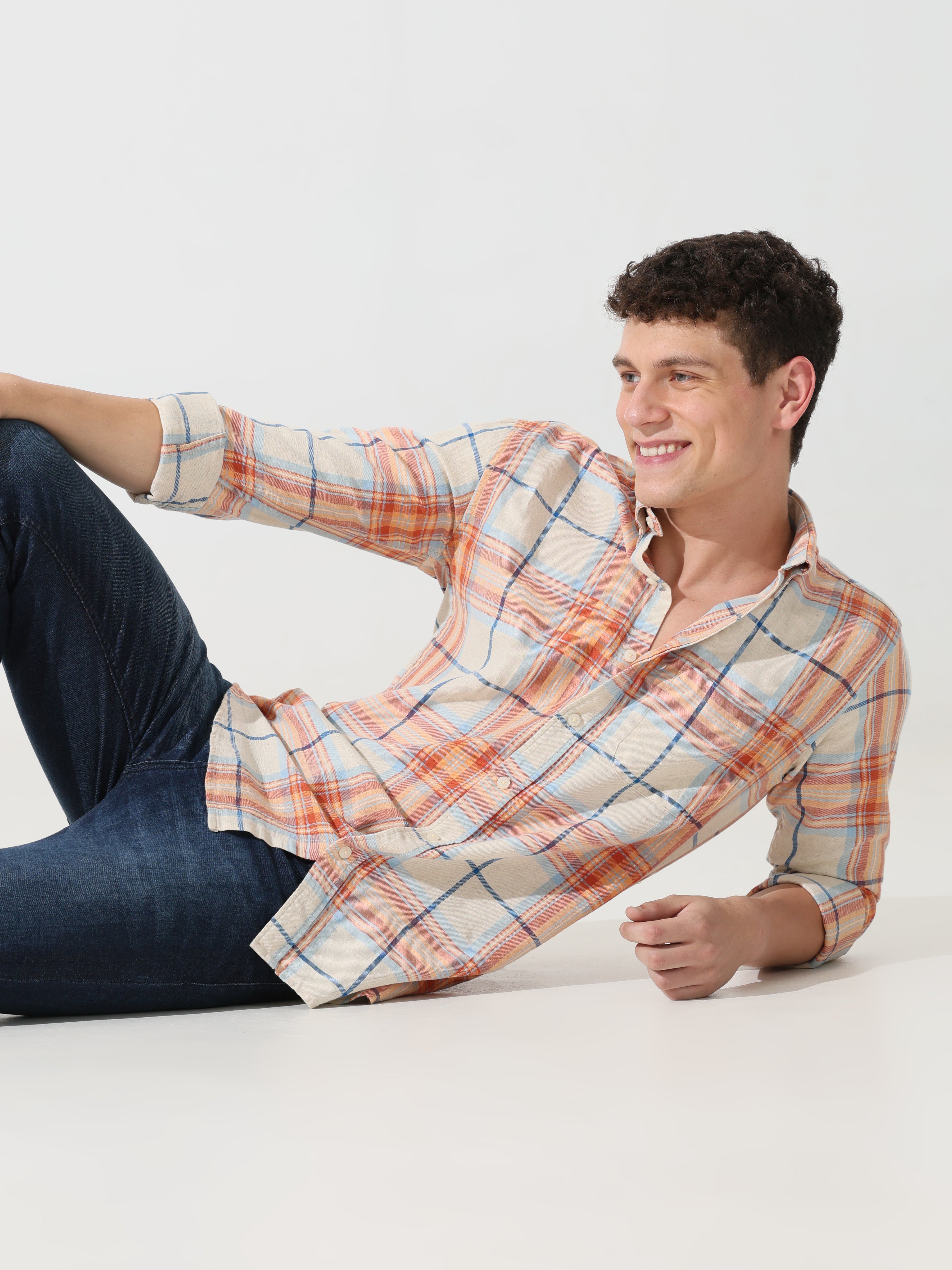 Orange check slim fit shirts - Address pro