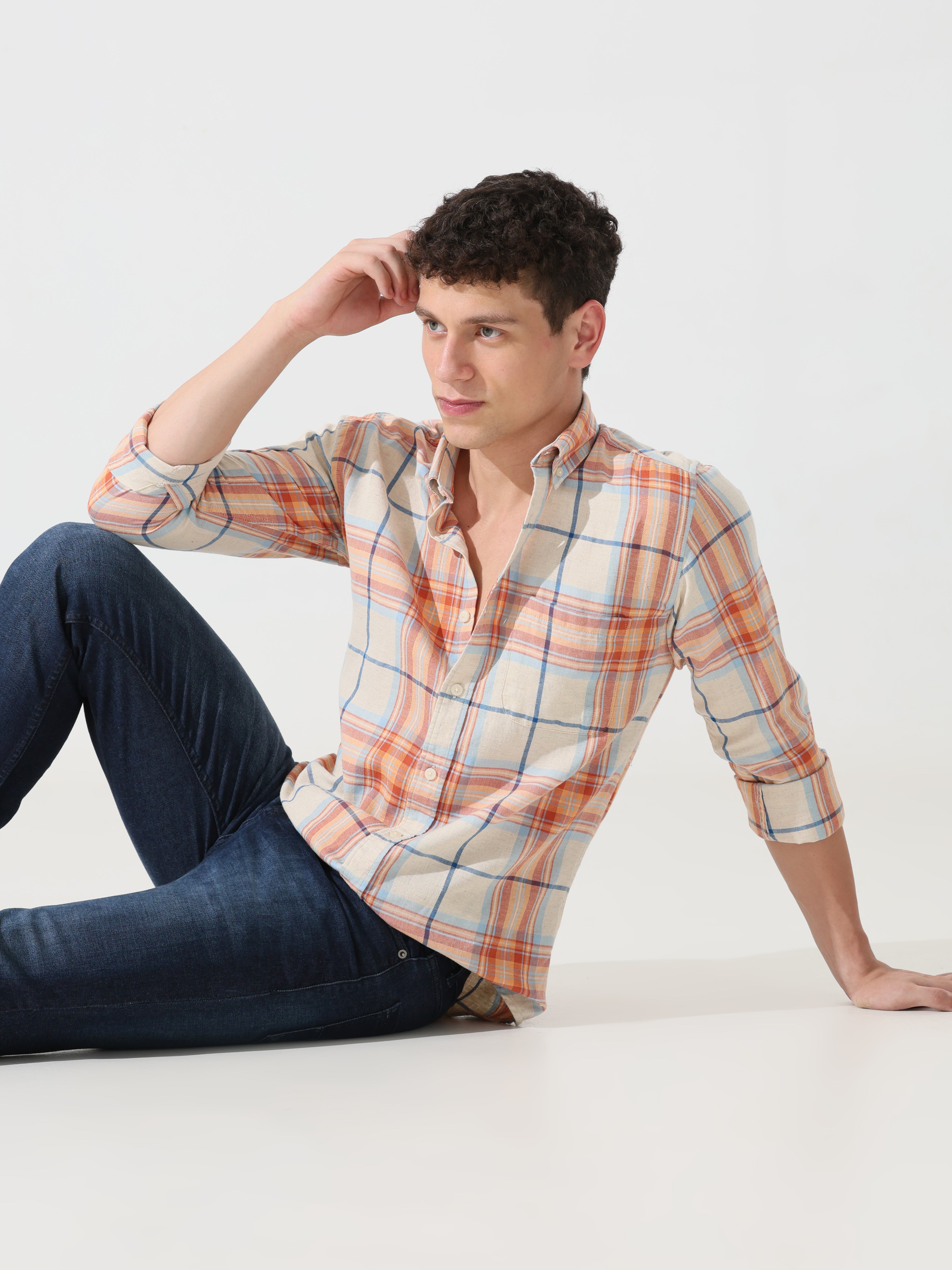 Orange check slim fit shirts - Address pro