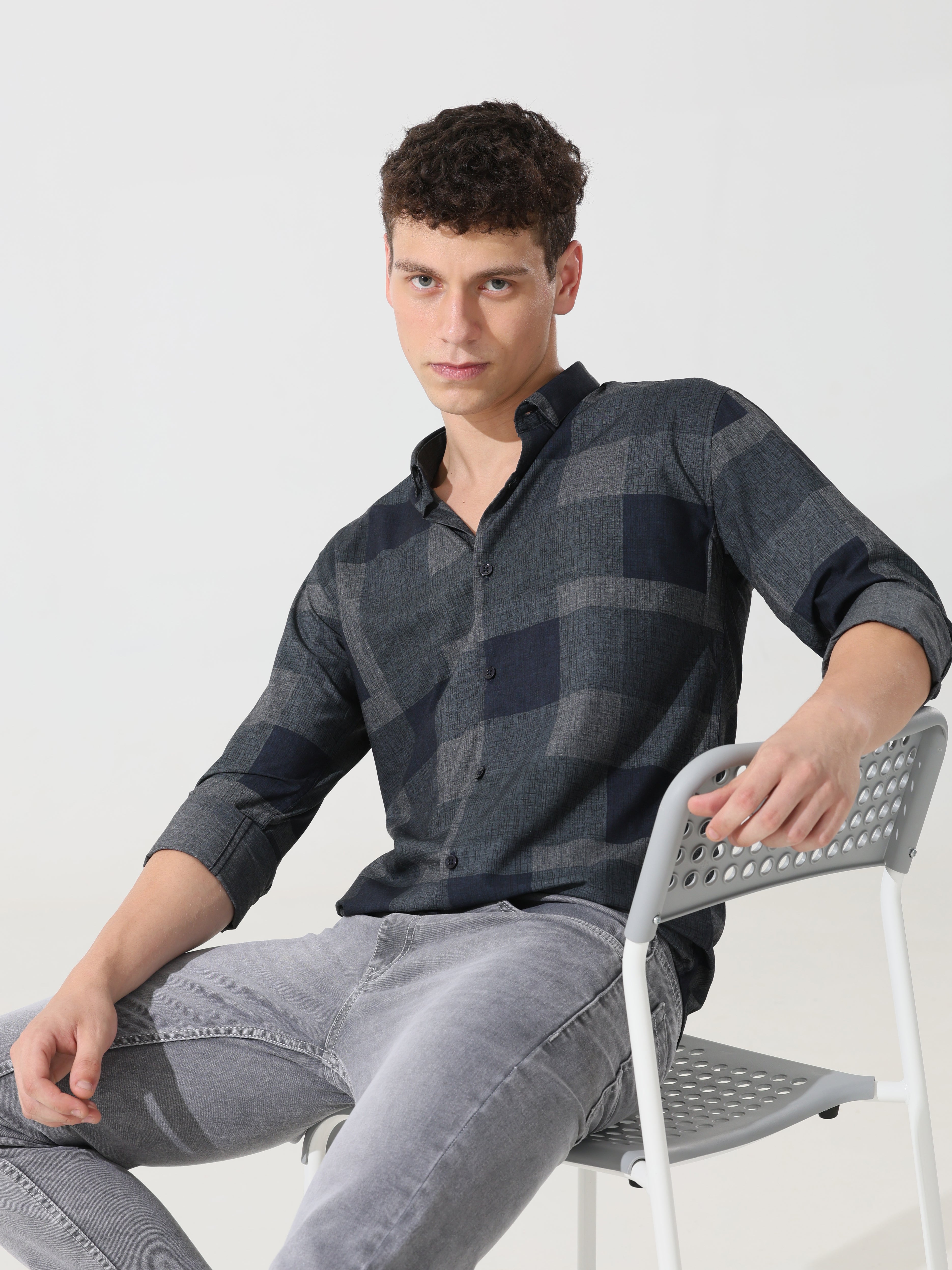 Pebble grey slim fit shirt