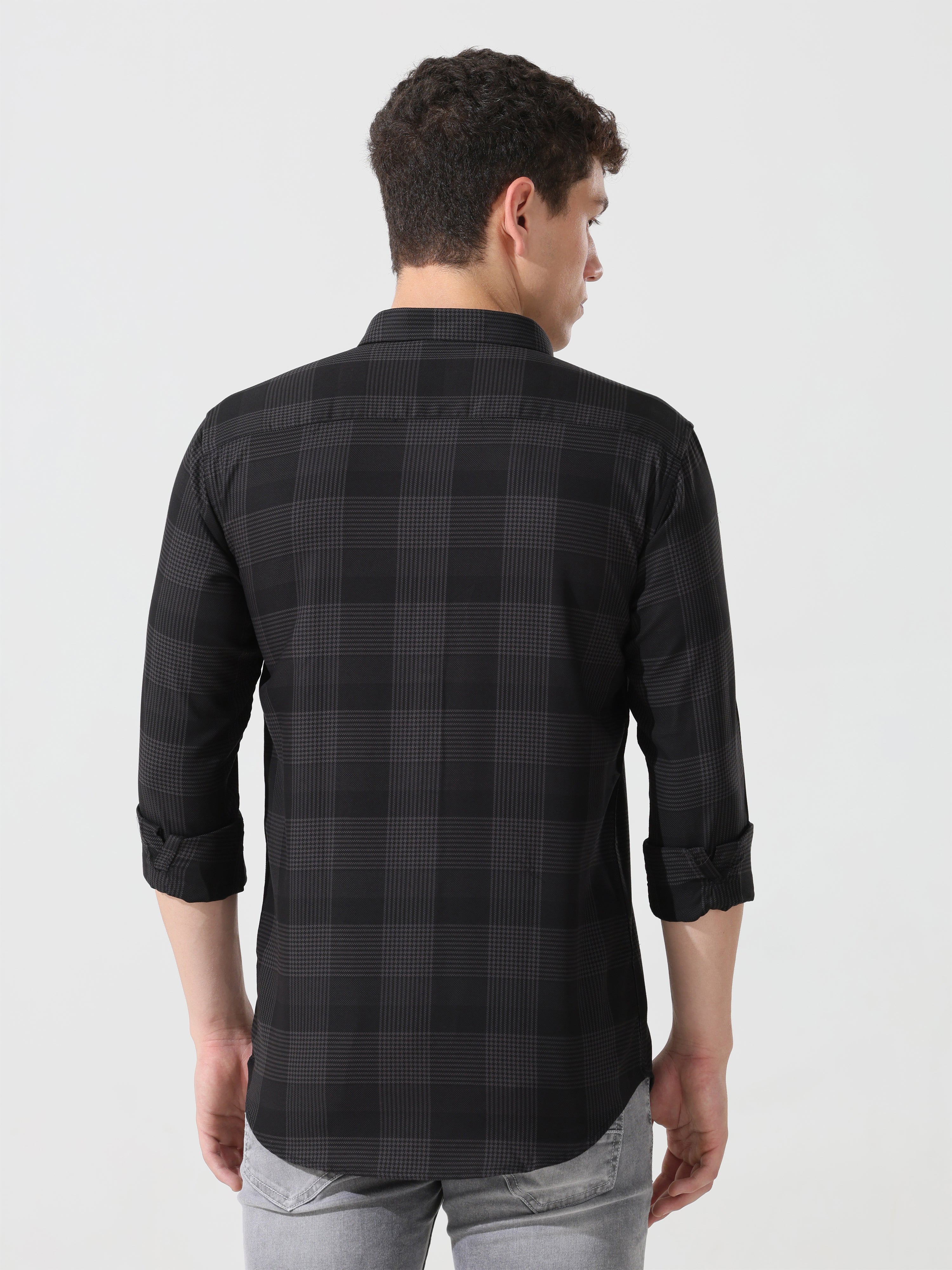 Supima black check slim fit shirt