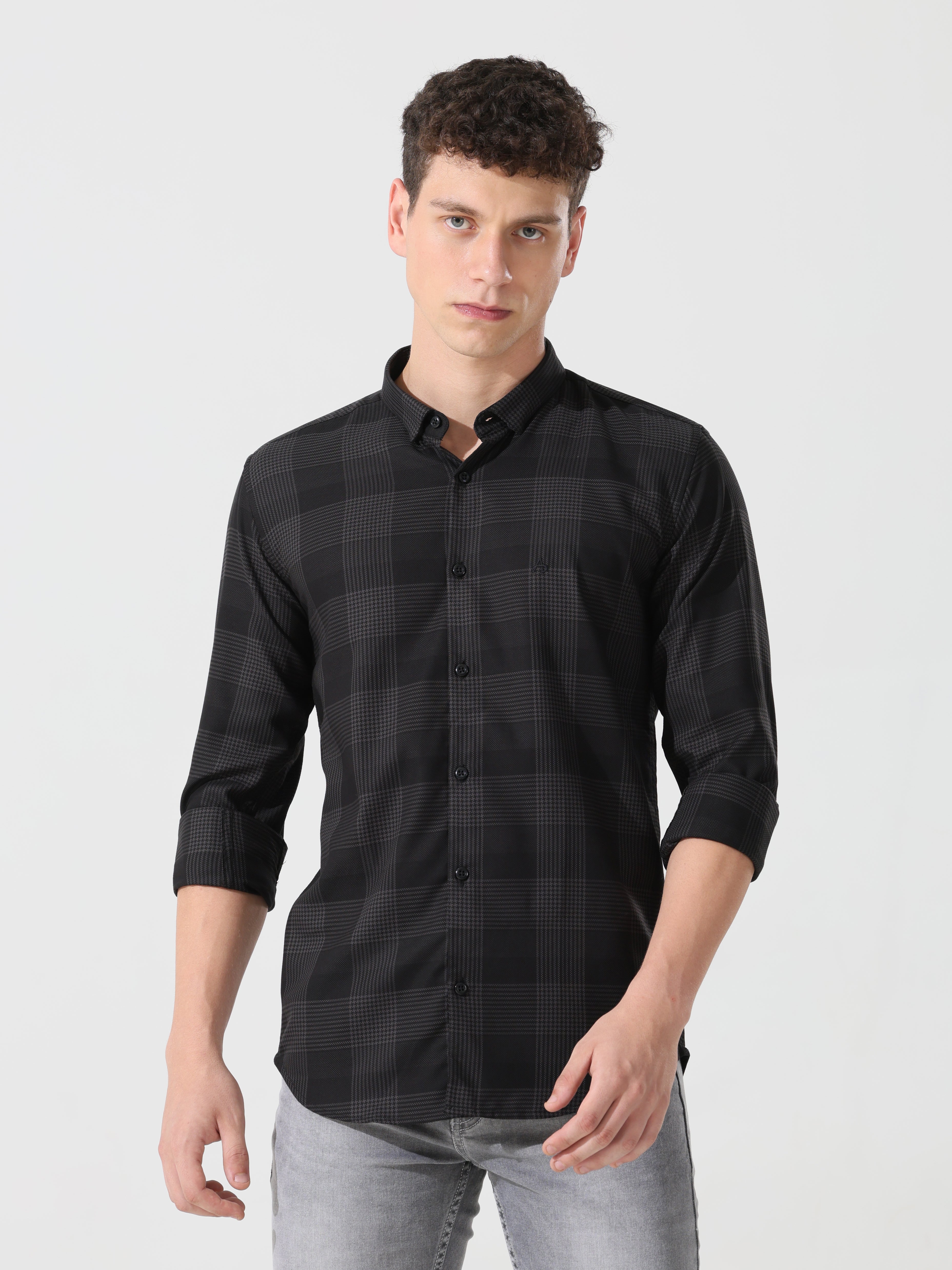 Supima black check slim fit shirt