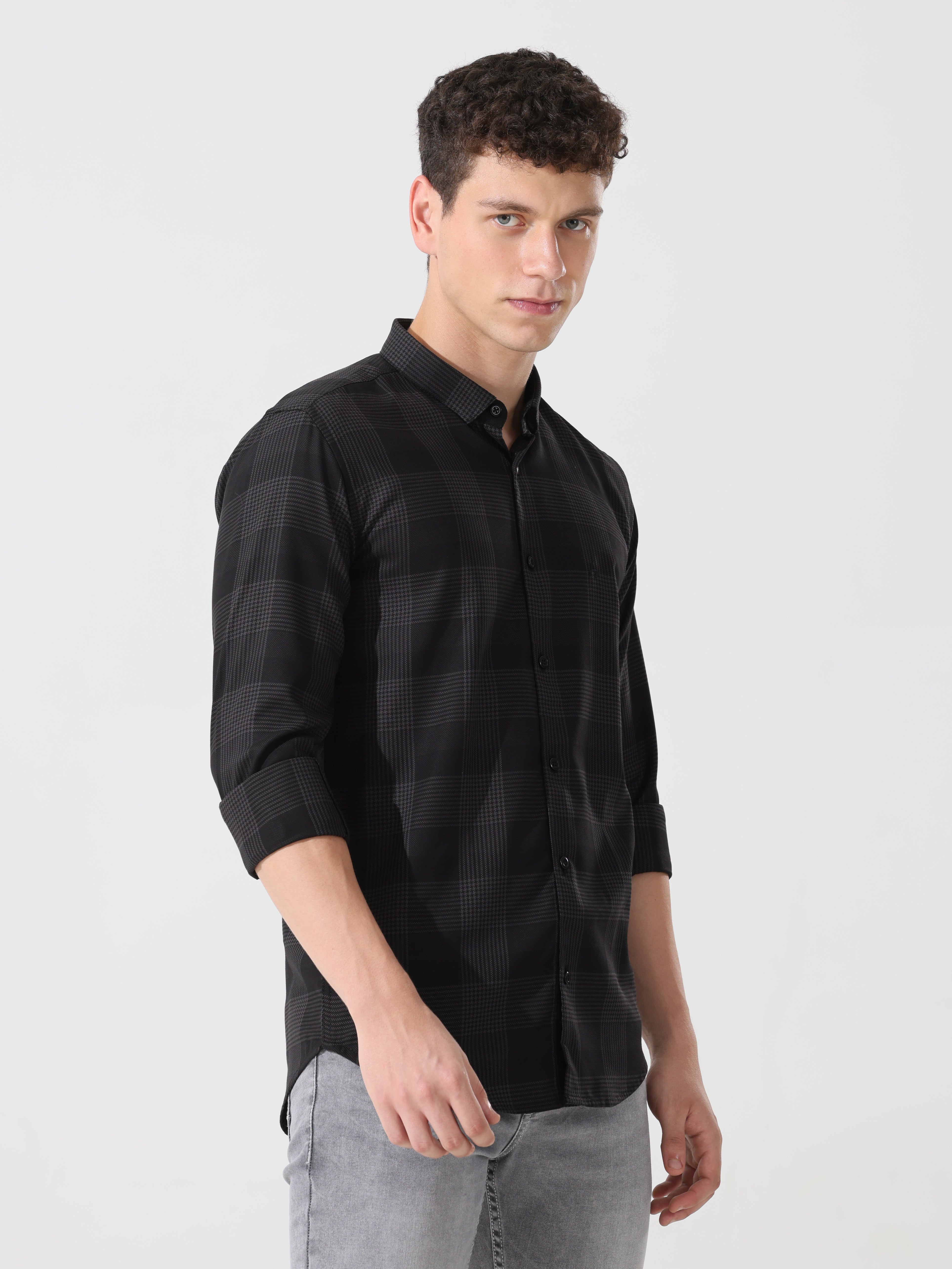 Supima black check slim fit shirt