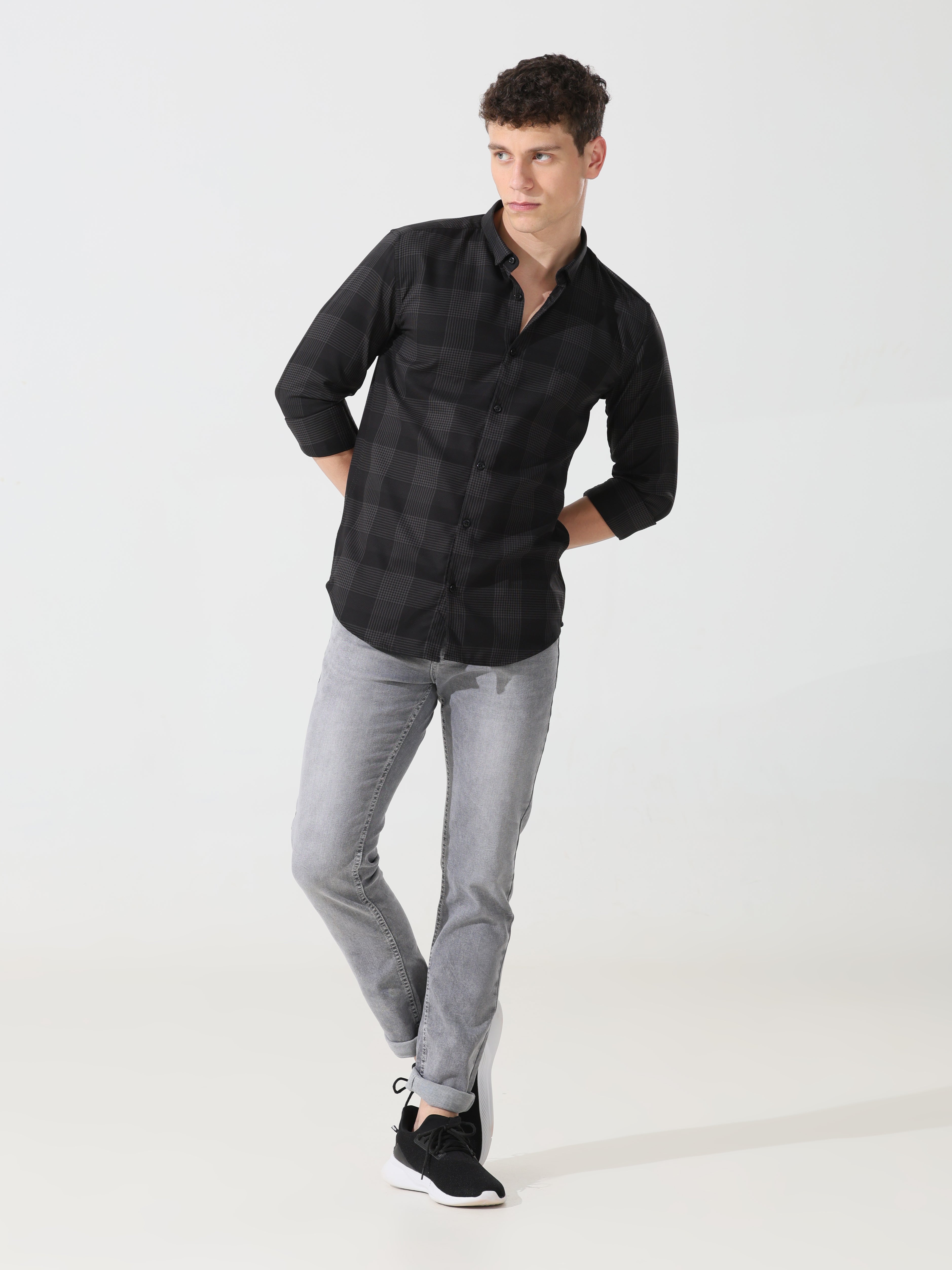 Supima black check slim fit shirt