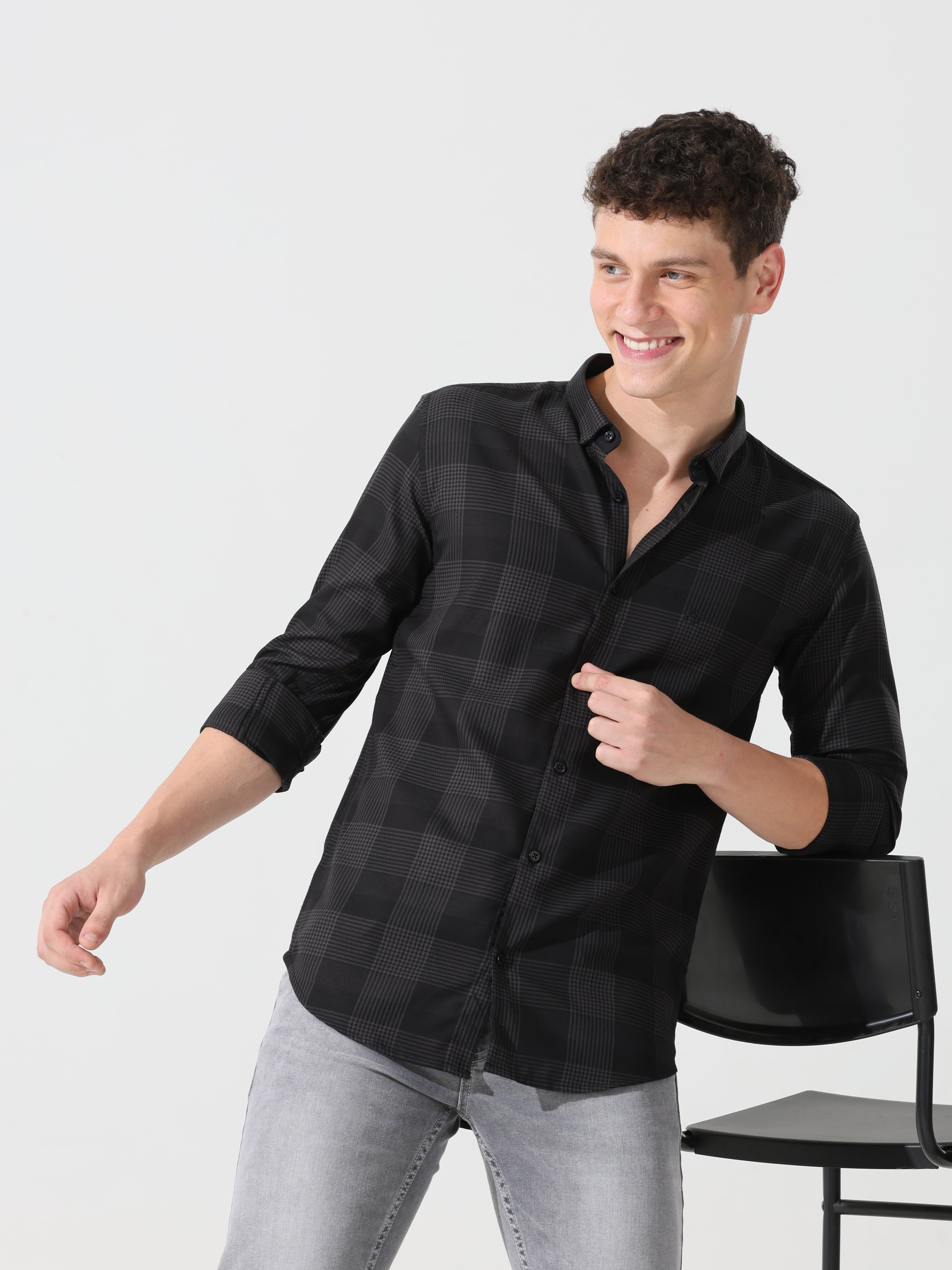 Supima black check slim fit shirt