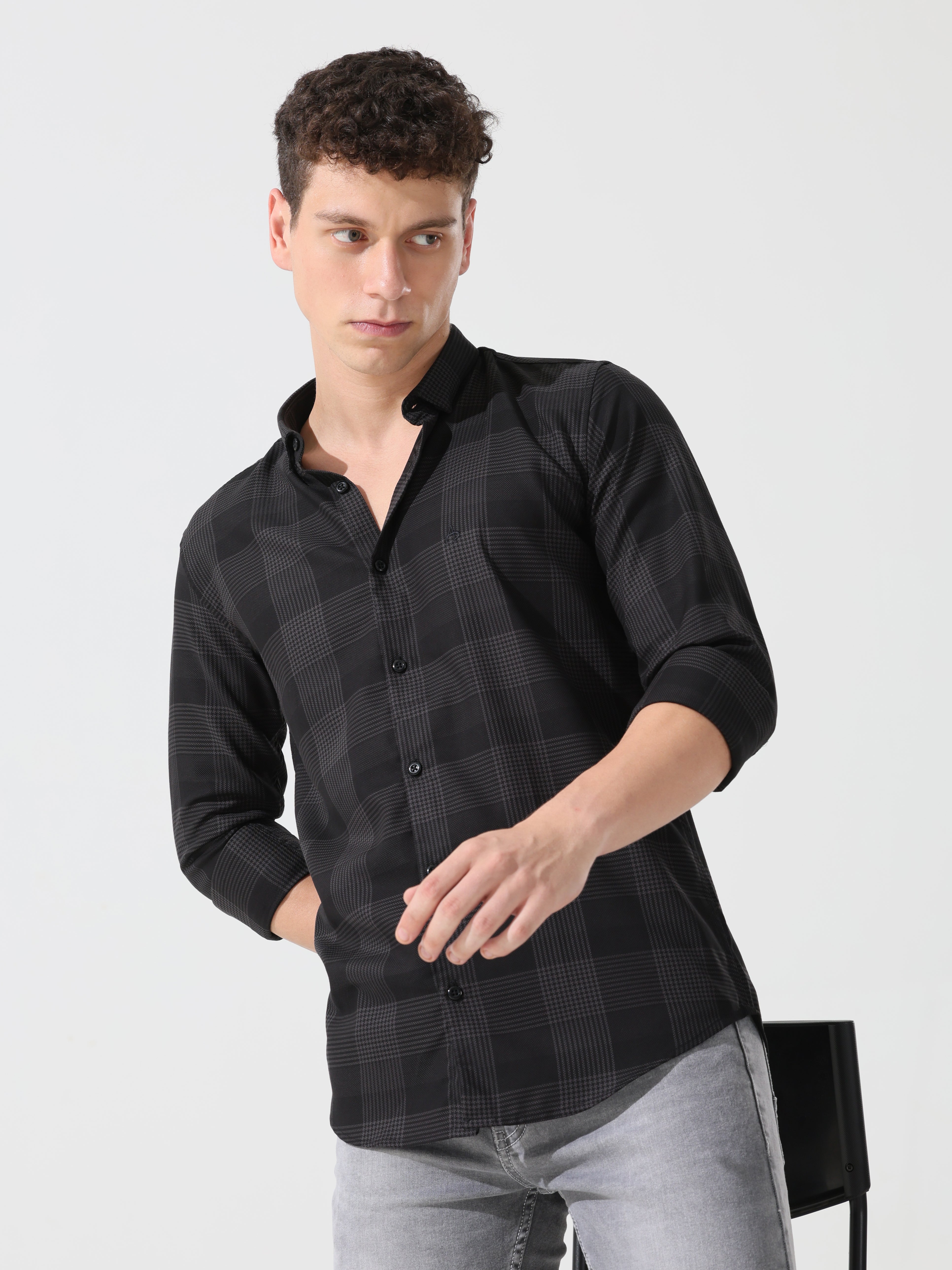 Supima black check slim fit shirt