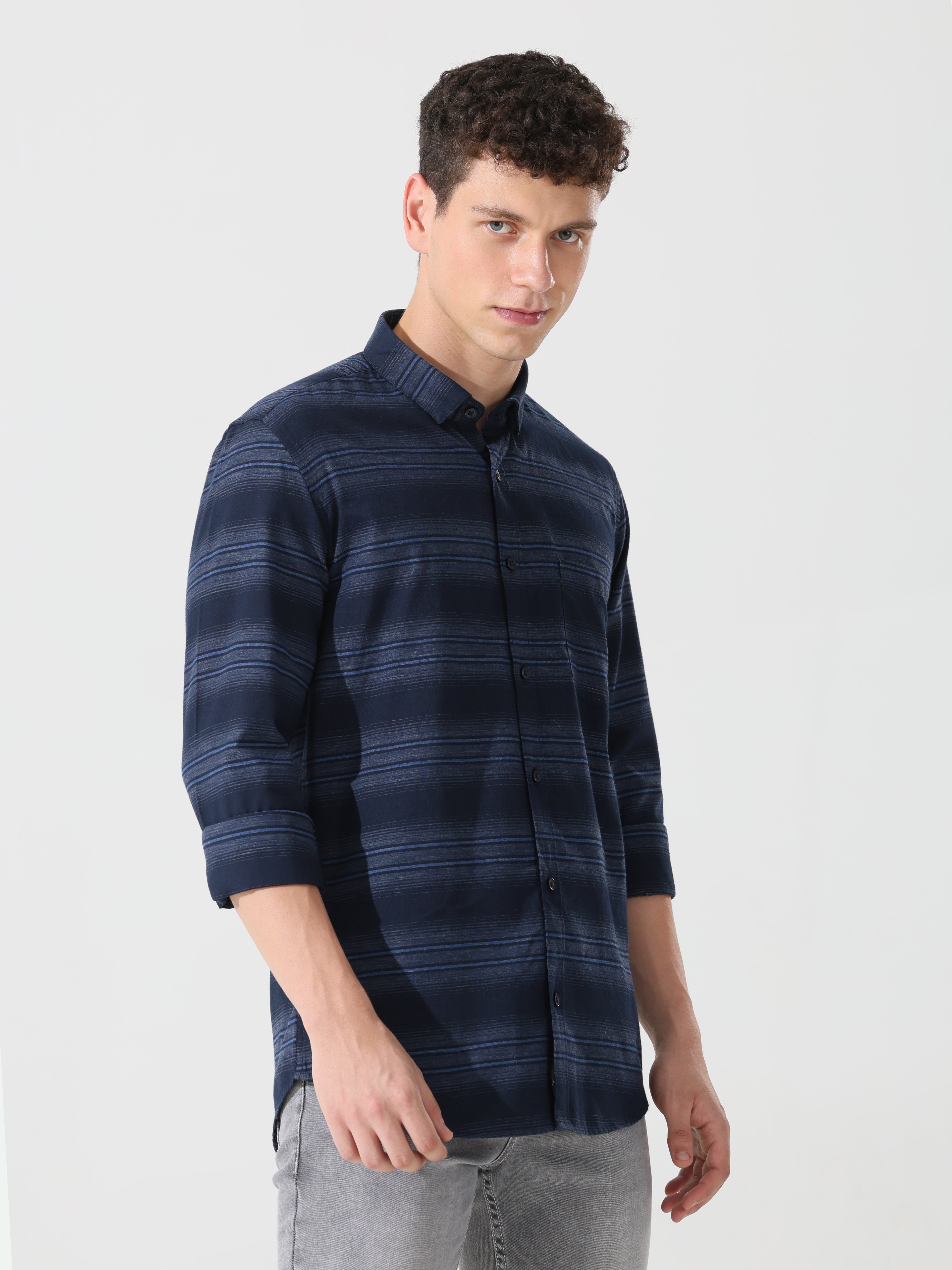Navy blue stripe slim fit shirts - Address pro