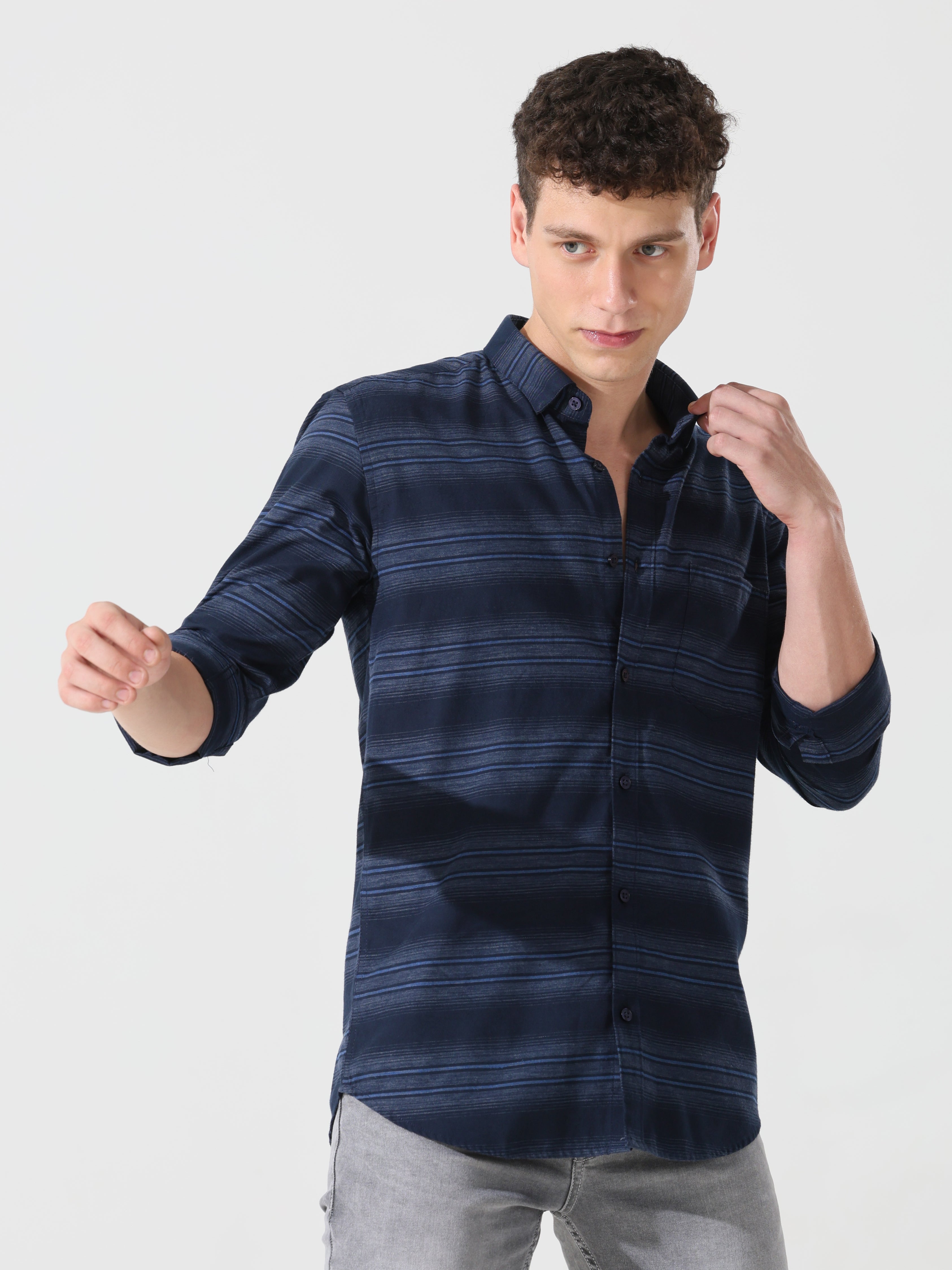 Navy blue stripe slim fit shirts - Address pro