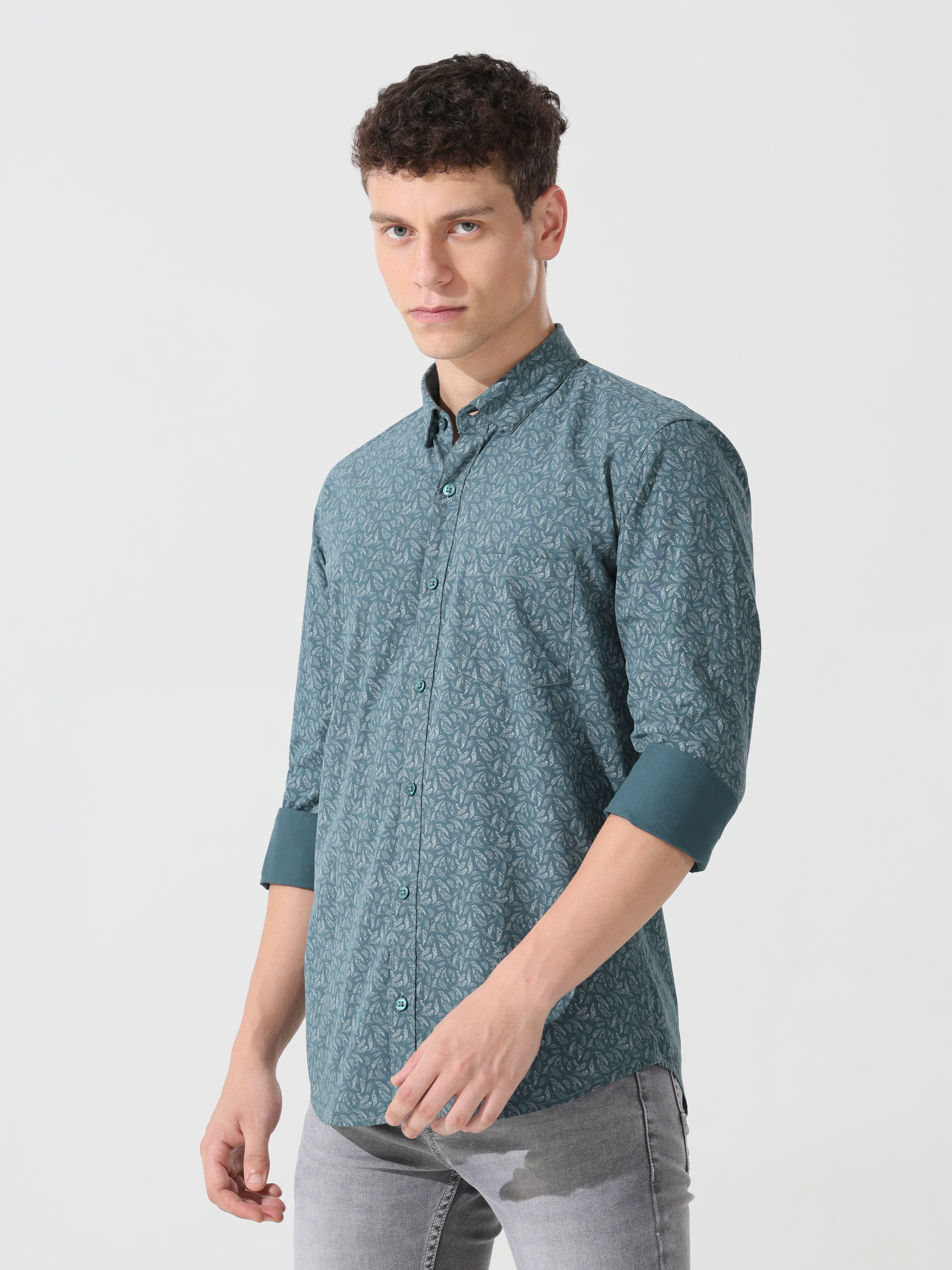 Shaded Spruce printed slim fit shirts - Address pro