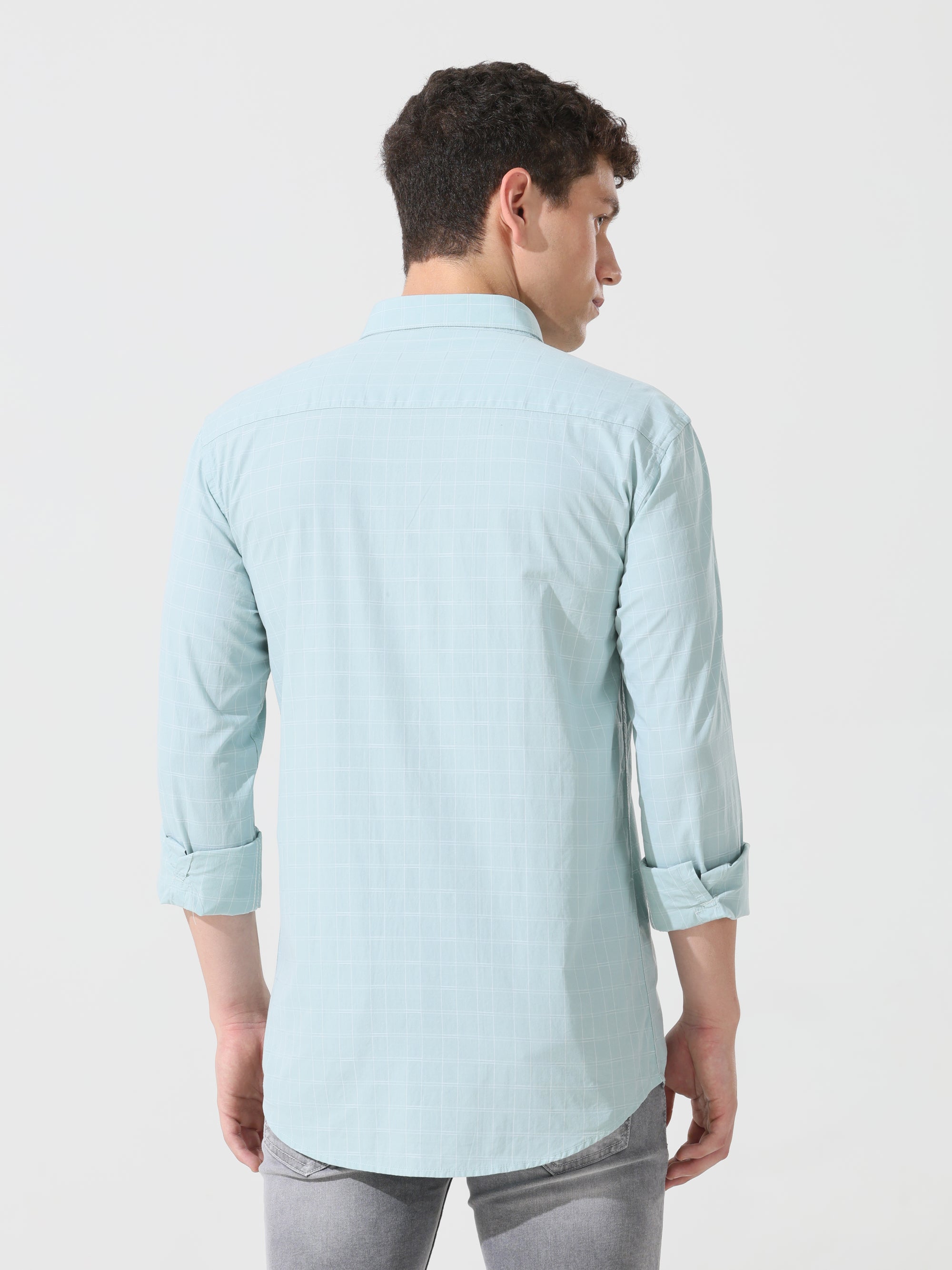 Pastel green check slim fit shirt