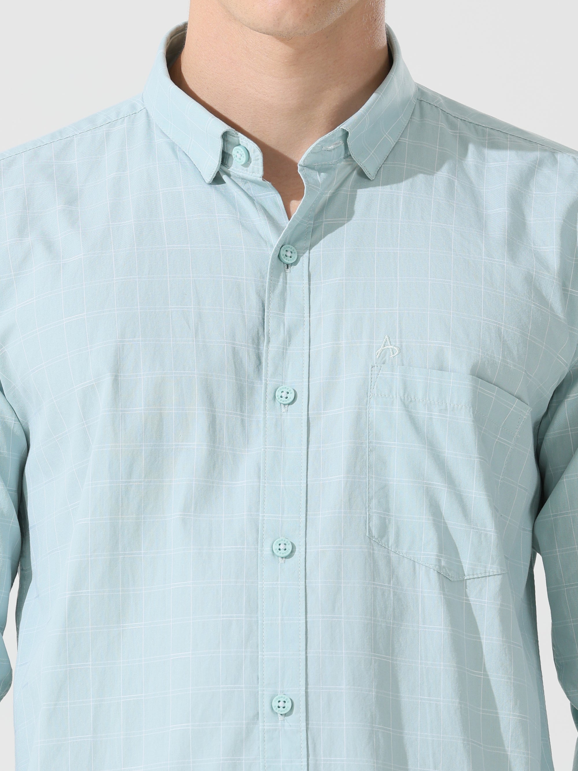 Pastel green check slim fit shirt