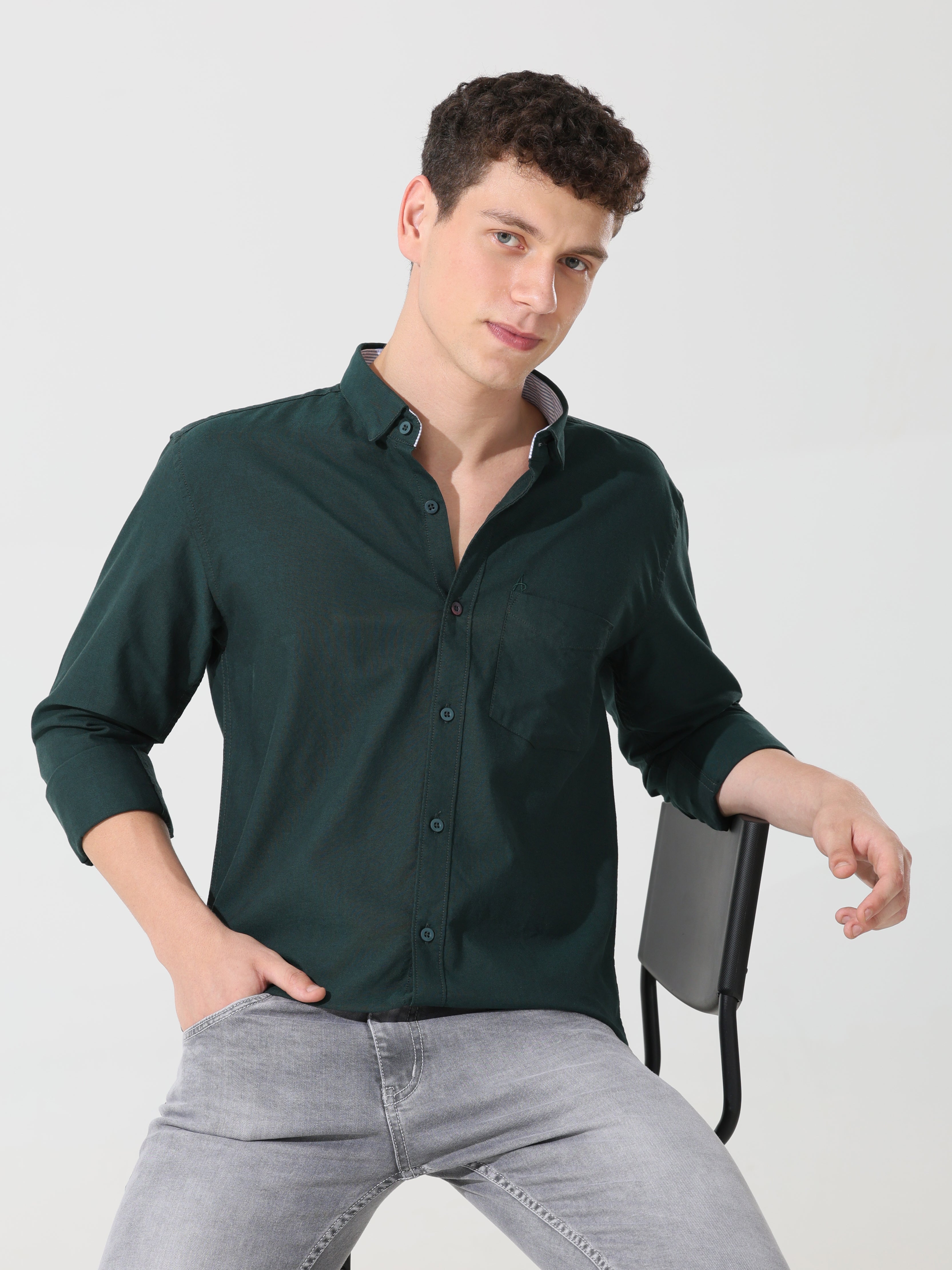 Oxford pine green slim fit shirt