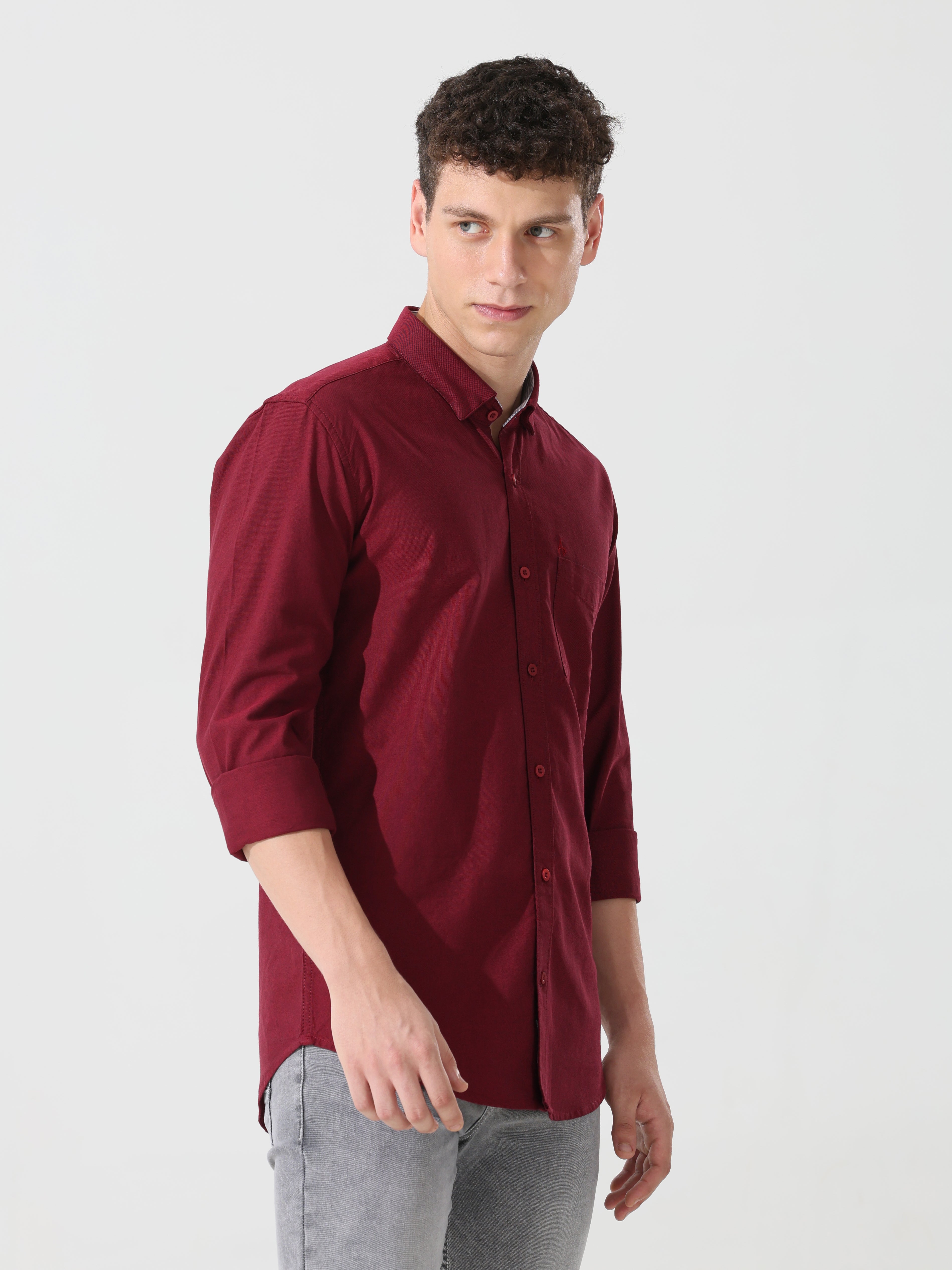 Oxford maroon slim fit shirt