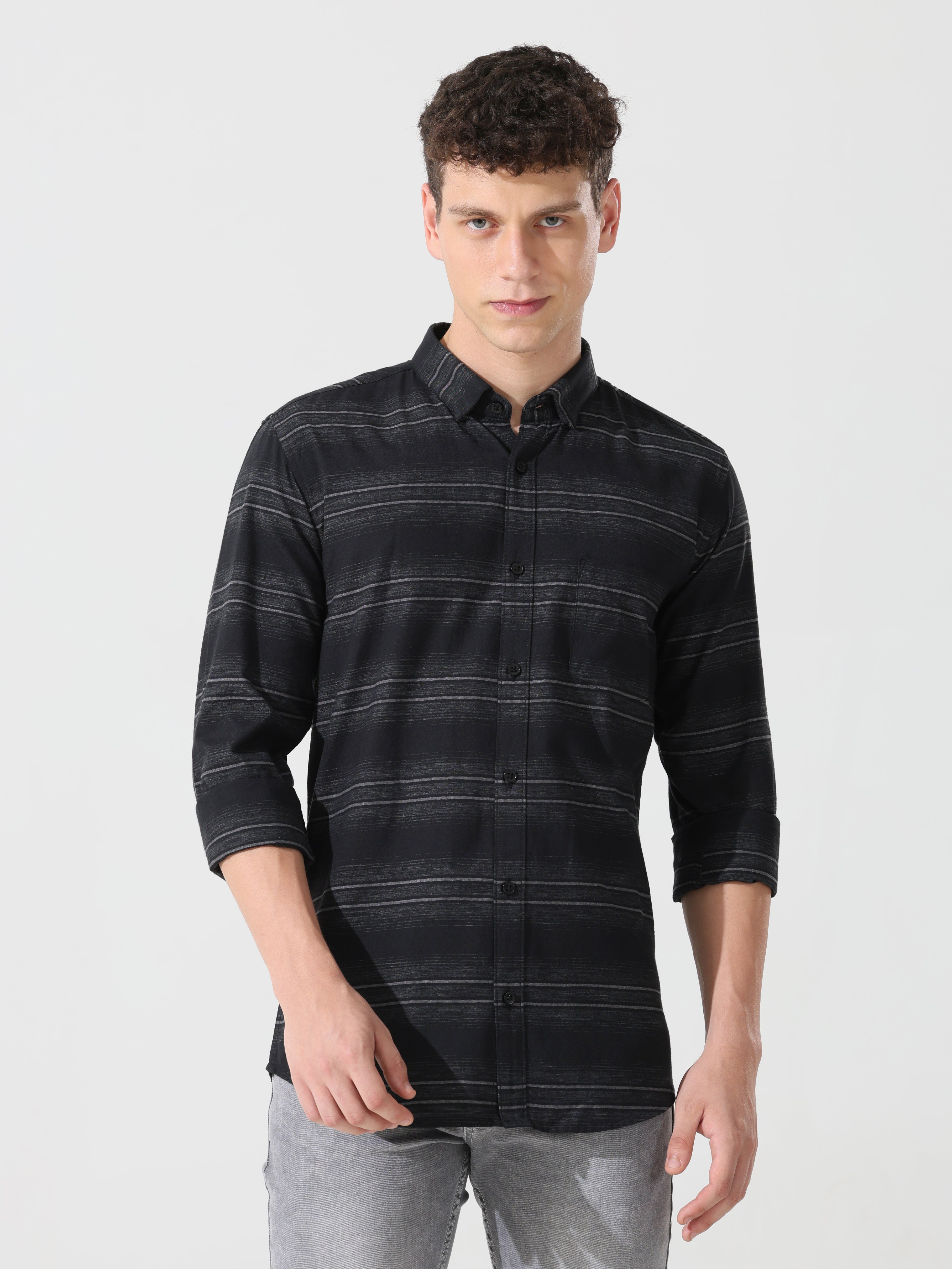 Black stripe slim fit shirts - Address pro