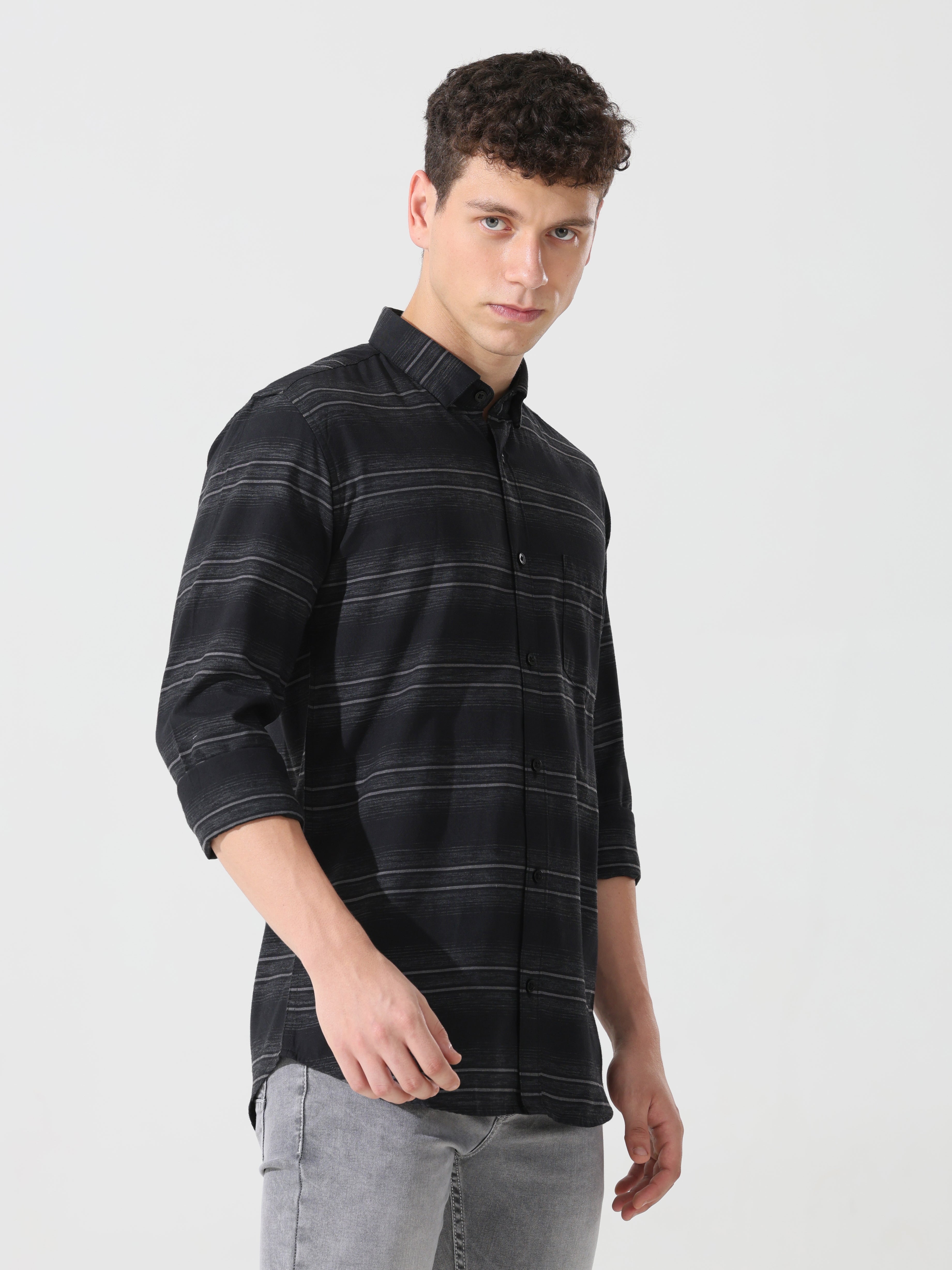 Black stripe slim fit shirts - Address pro