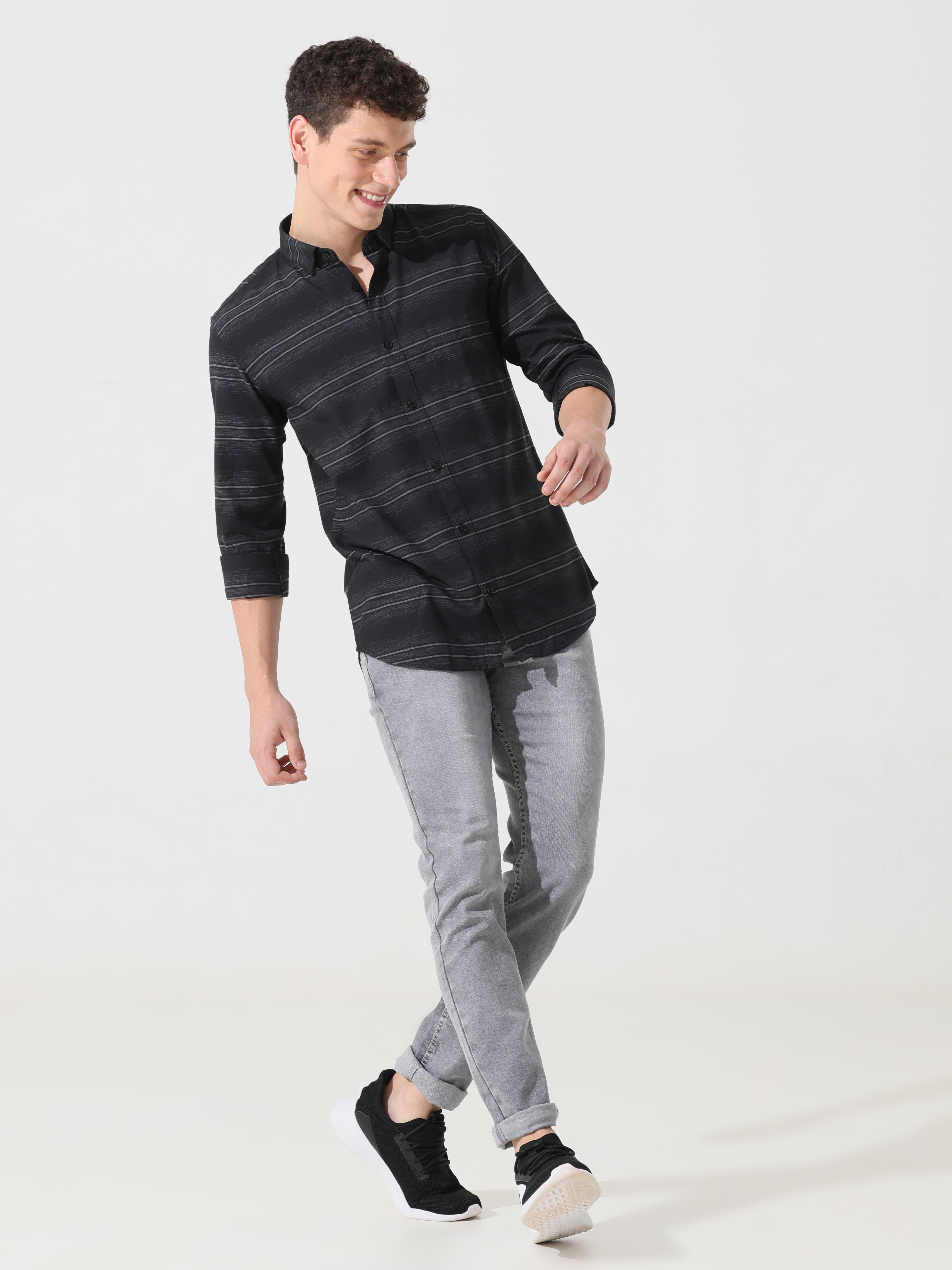 Black stripe slim fit shirts - Address pro