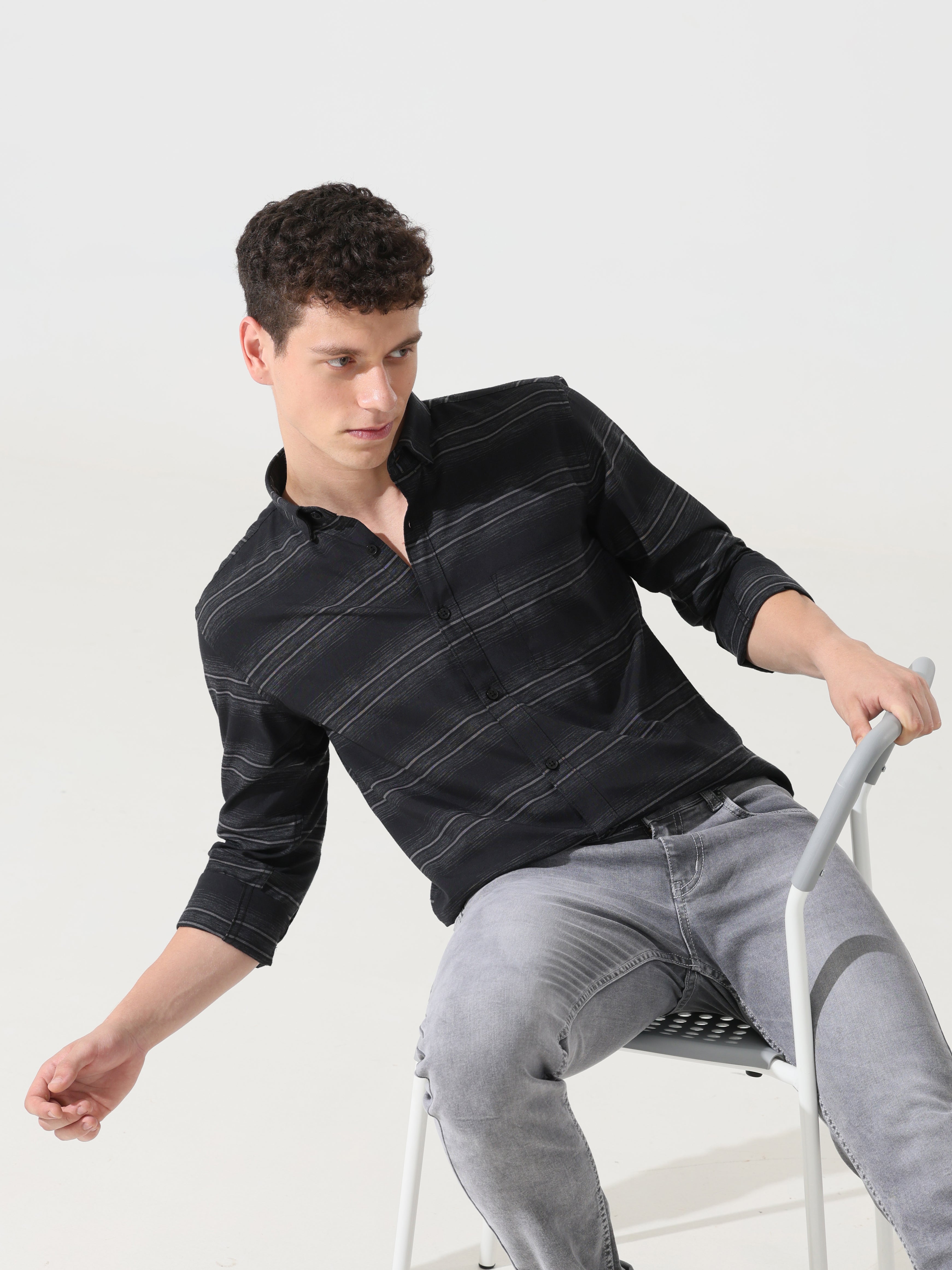 Black stripe slim fit shirts - Address pro