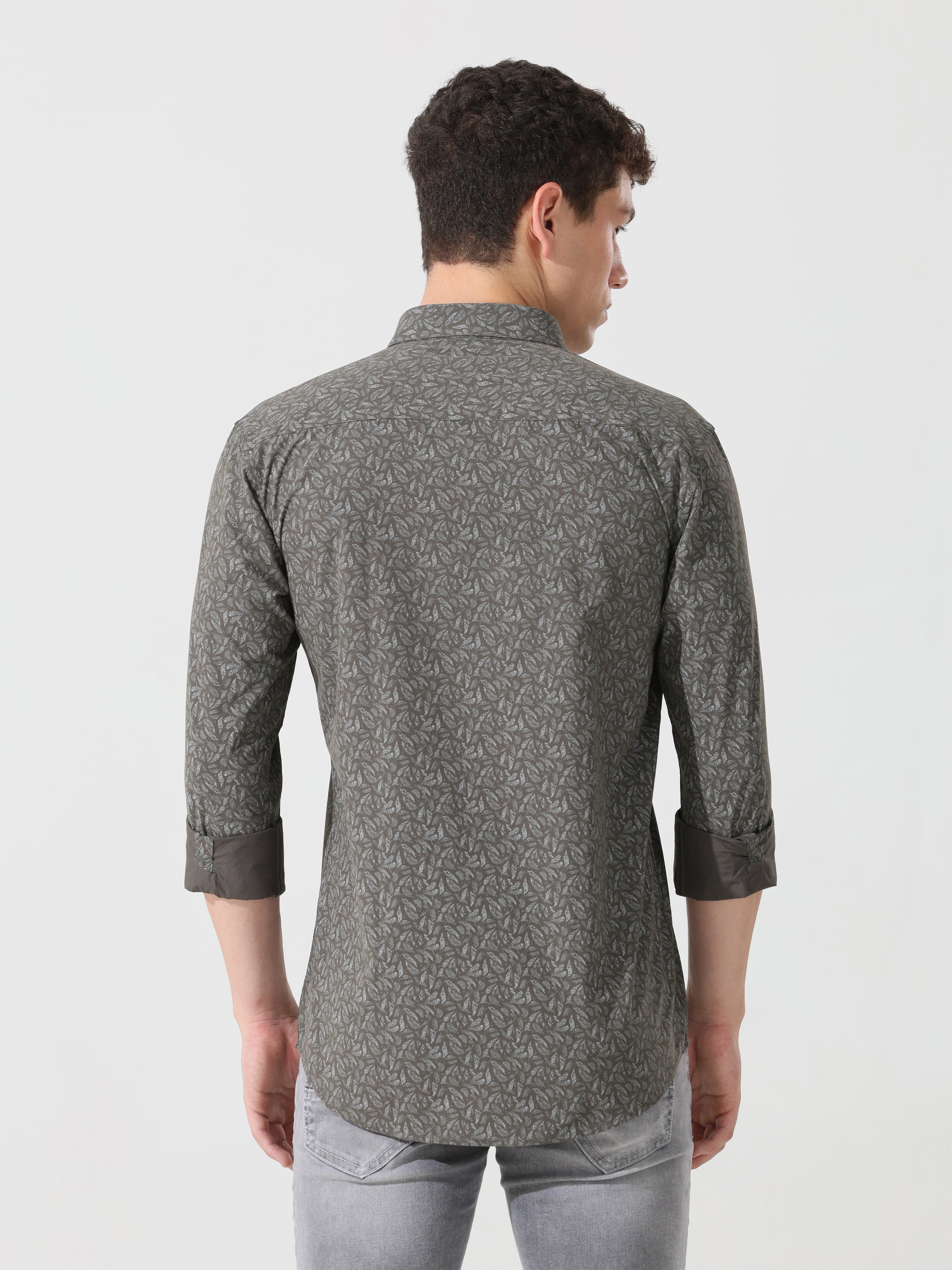 pewter printed slim fit shirts - Address pro