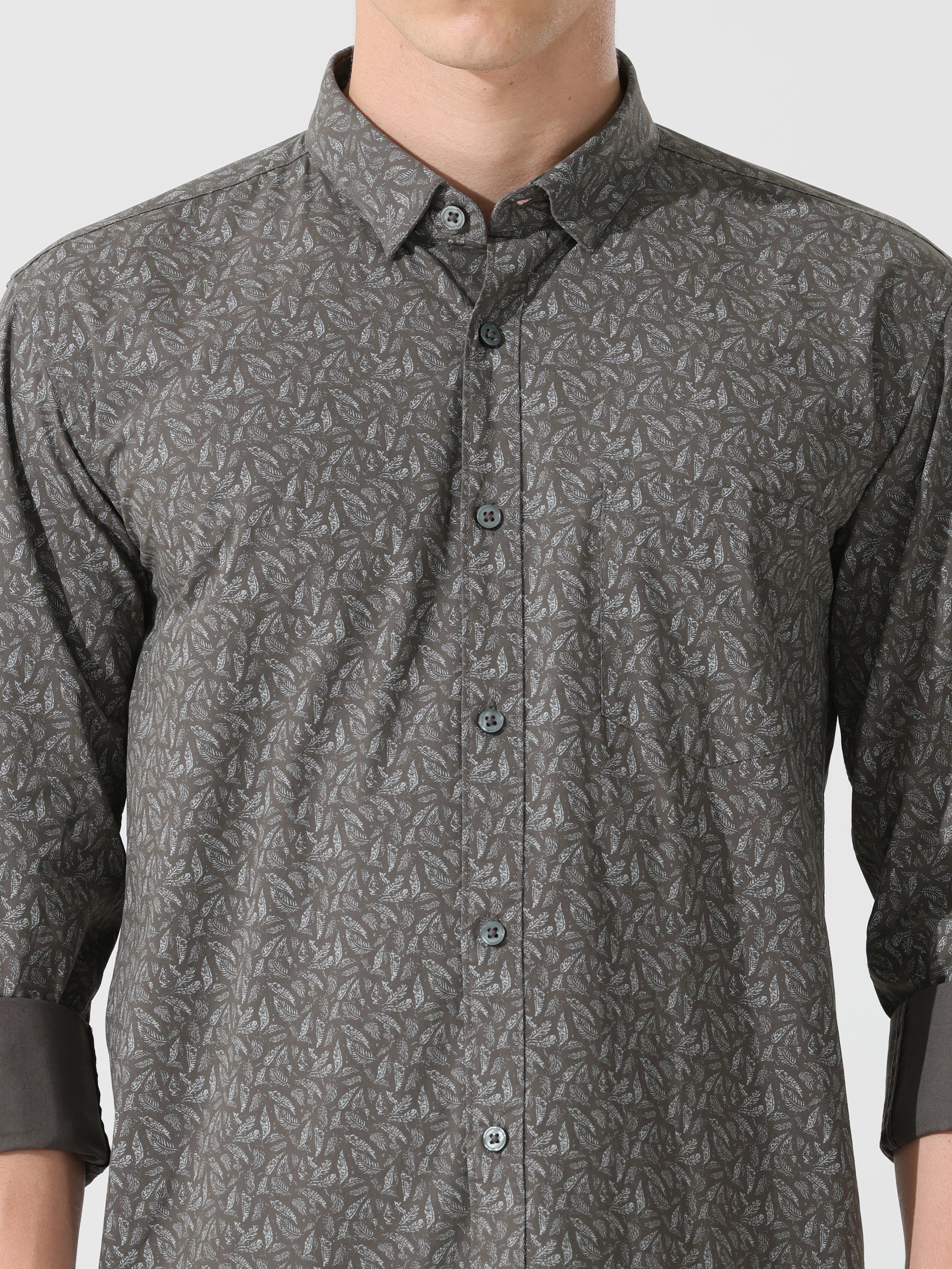 pewter printed slim fit shirts - Address pro