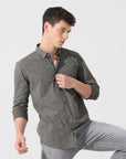 pewter printed slim fit shirts - Address pro