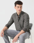 pewter printed slim fit shirts - Address pro