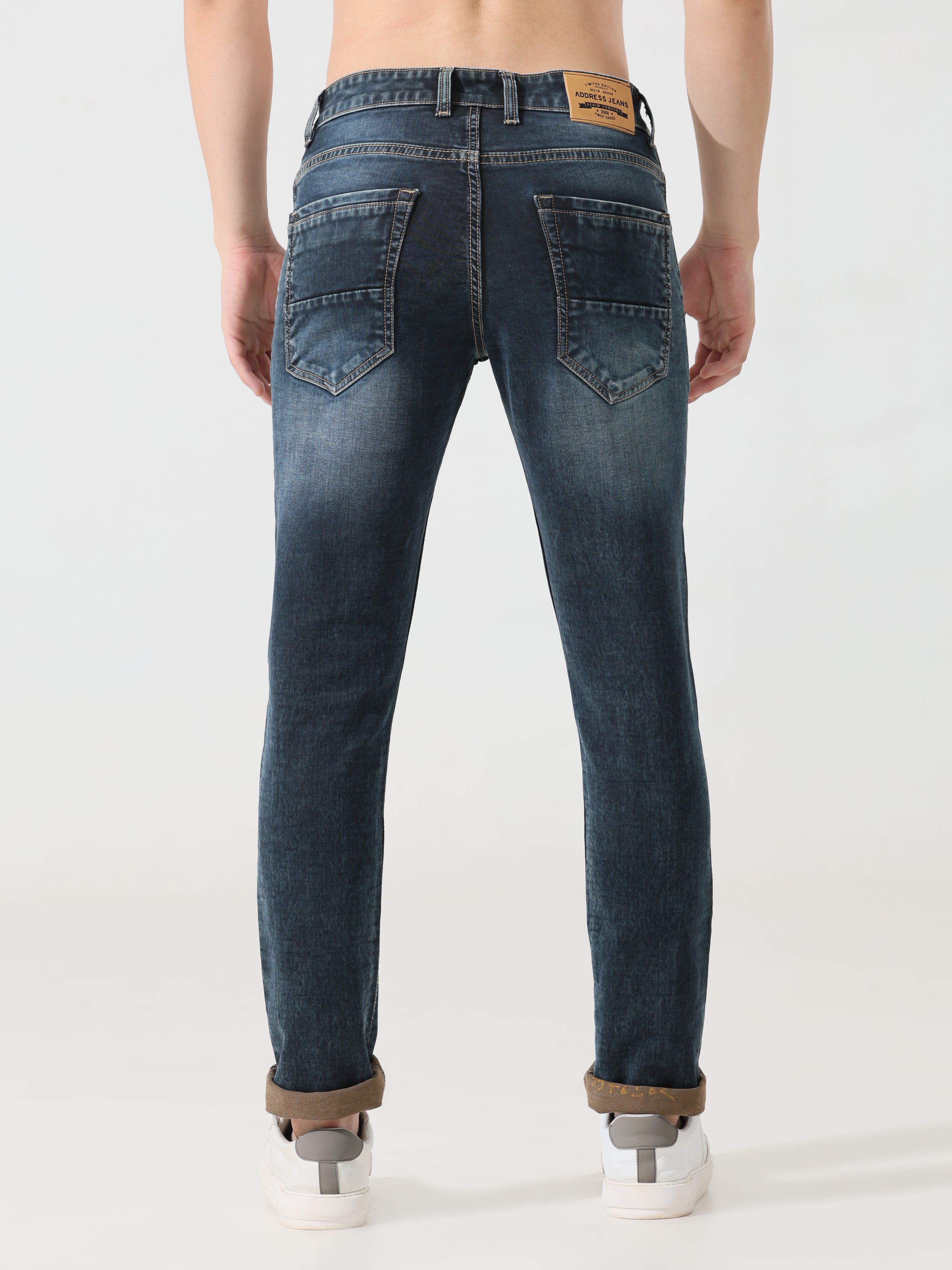 Address Dark blue denim Slim fit