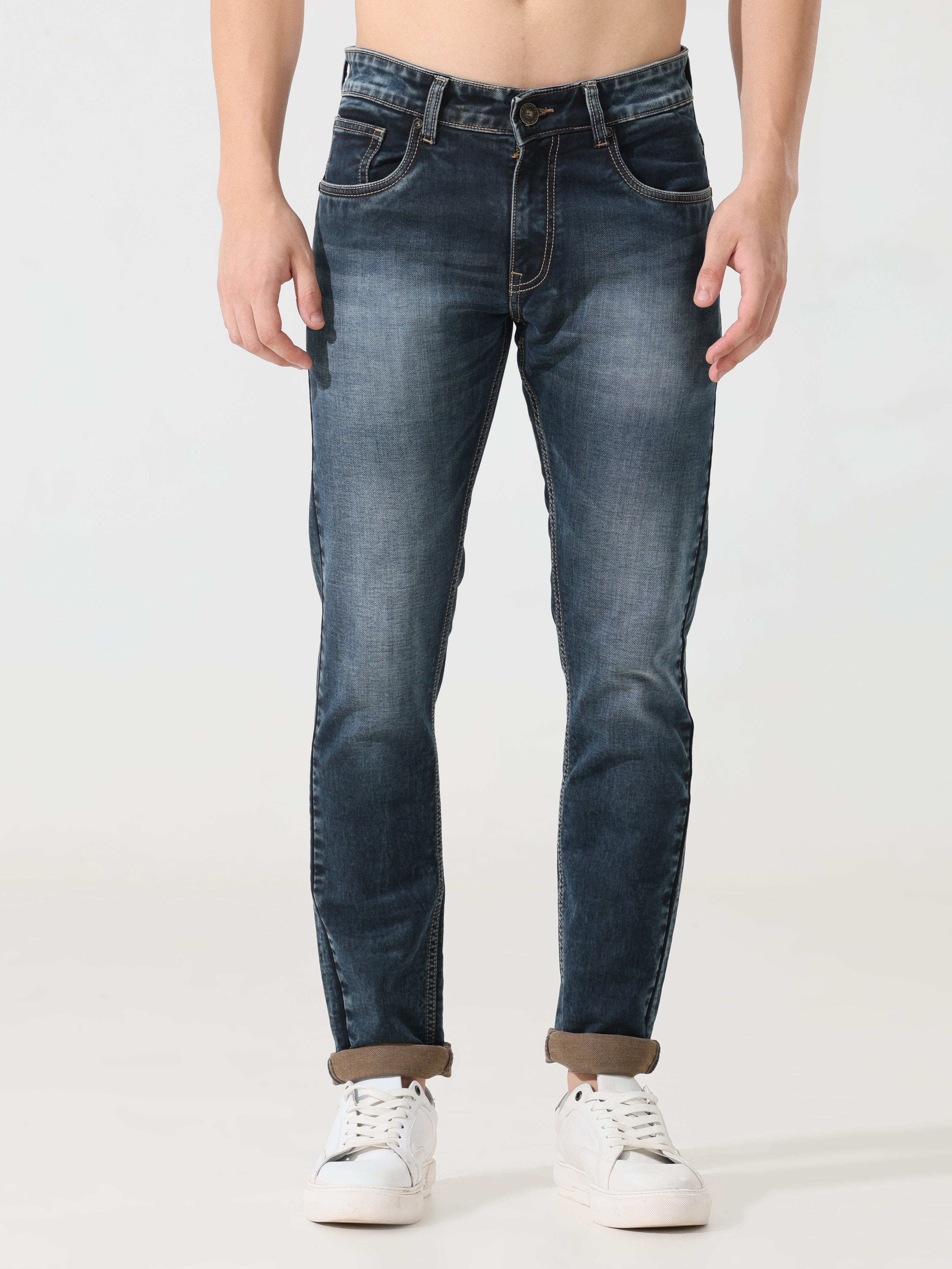 Address Dark blue denim Slim fit