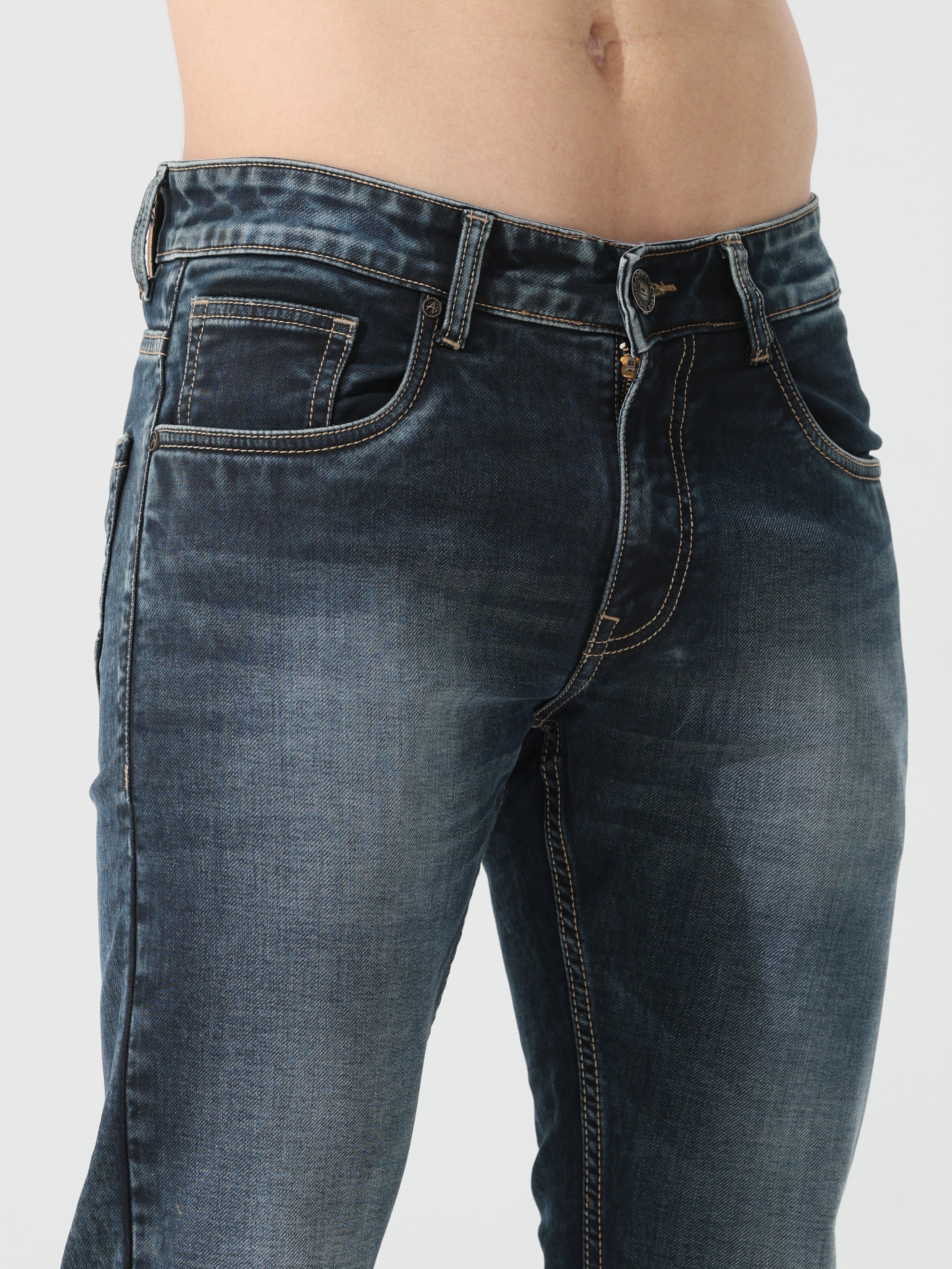Address Dark blue denim Slim fit