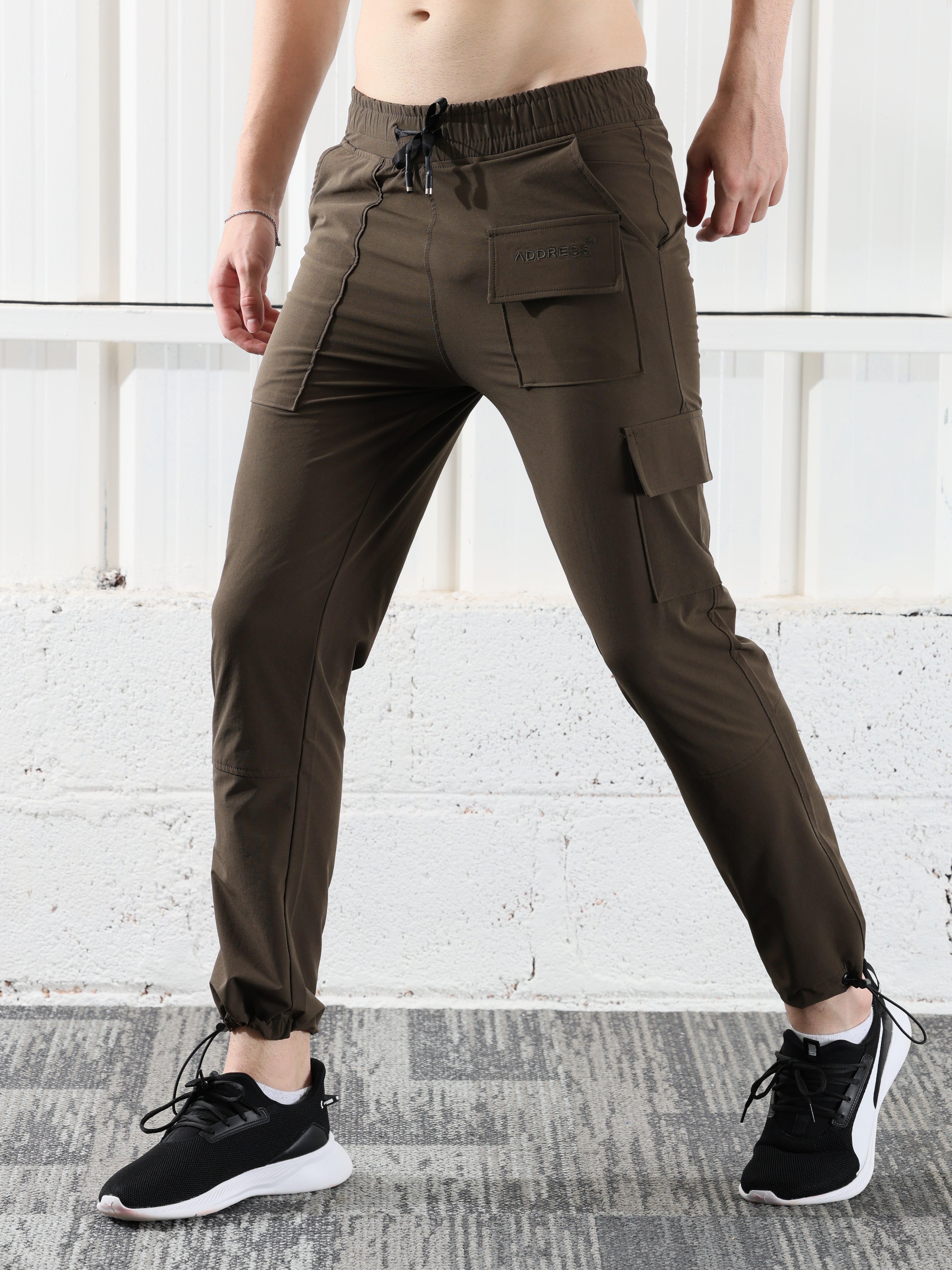 Mens Lycra fit Brown track pants - Address