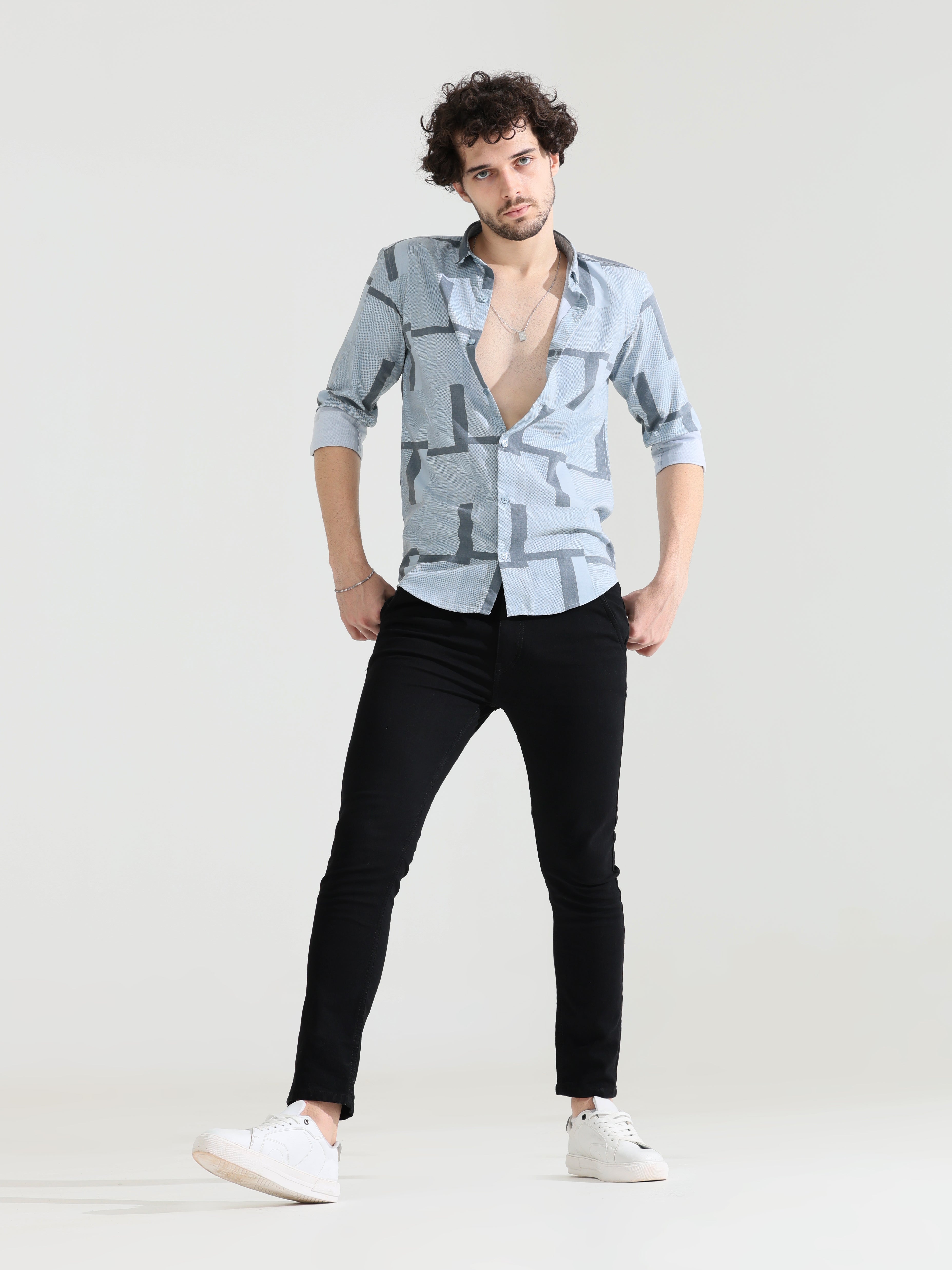 Wedgewood grey slim fit shirts