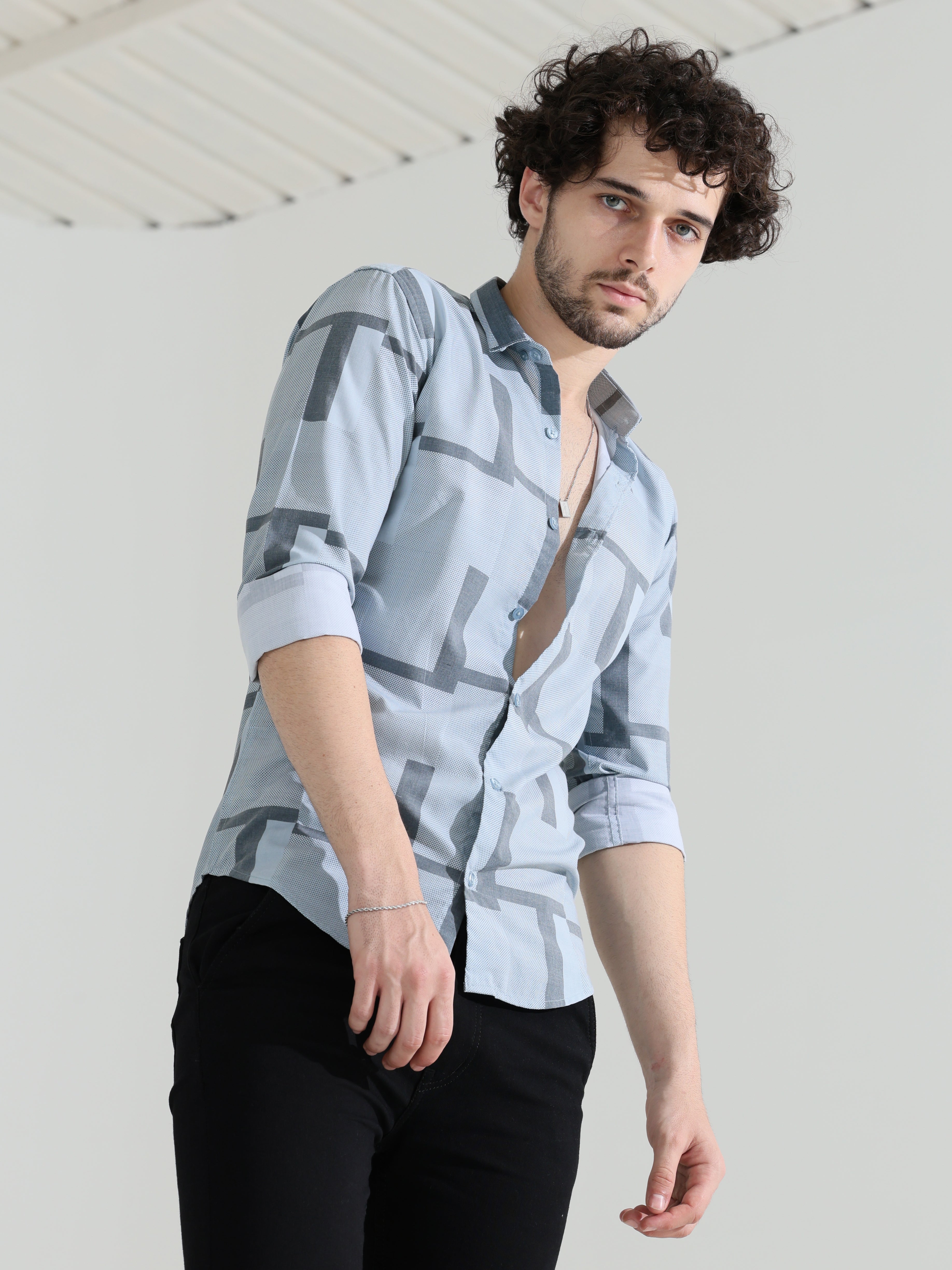 Wedgewood grey slim fit shirts