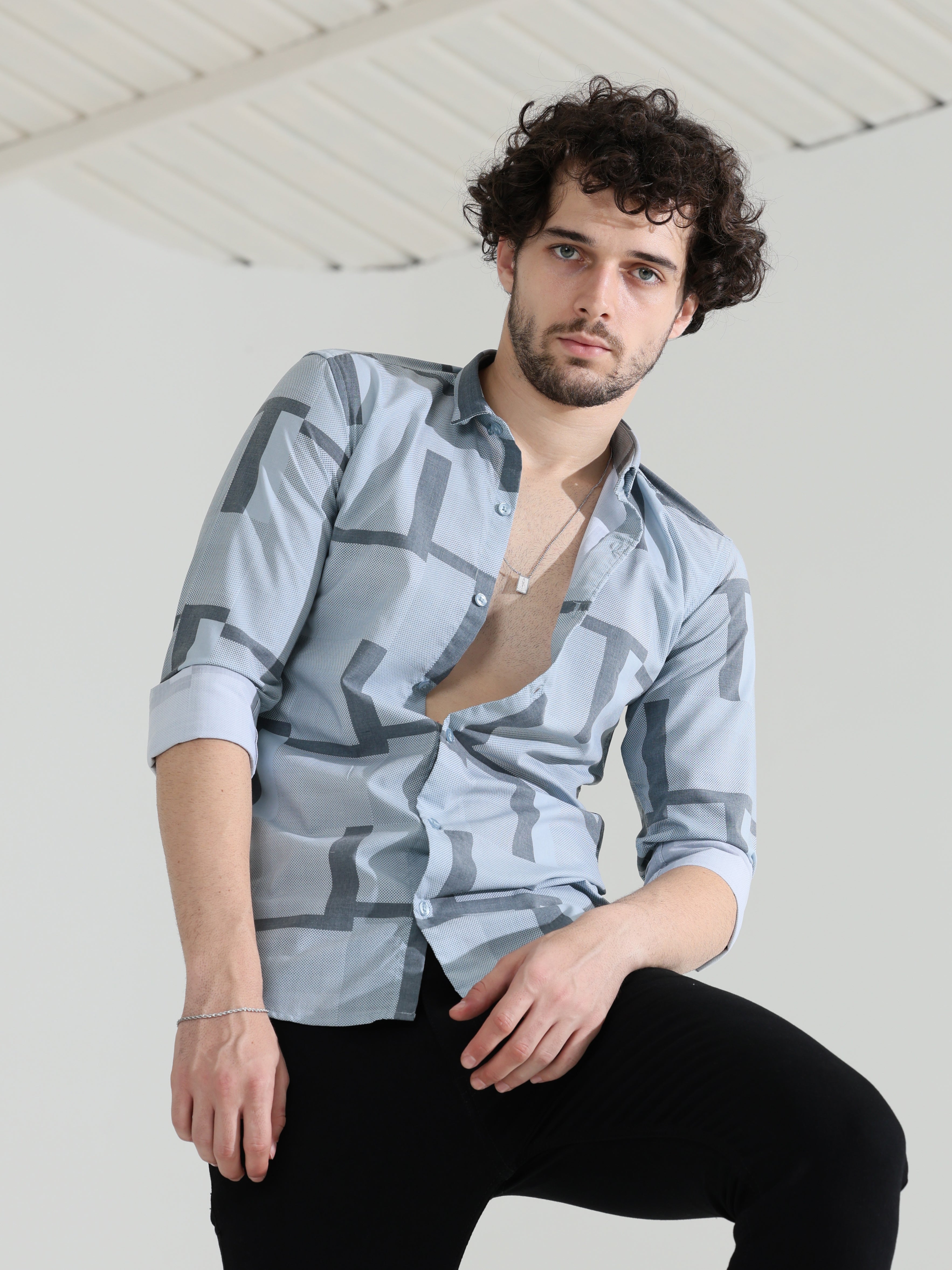 Wedgewood grey slim fit shirts