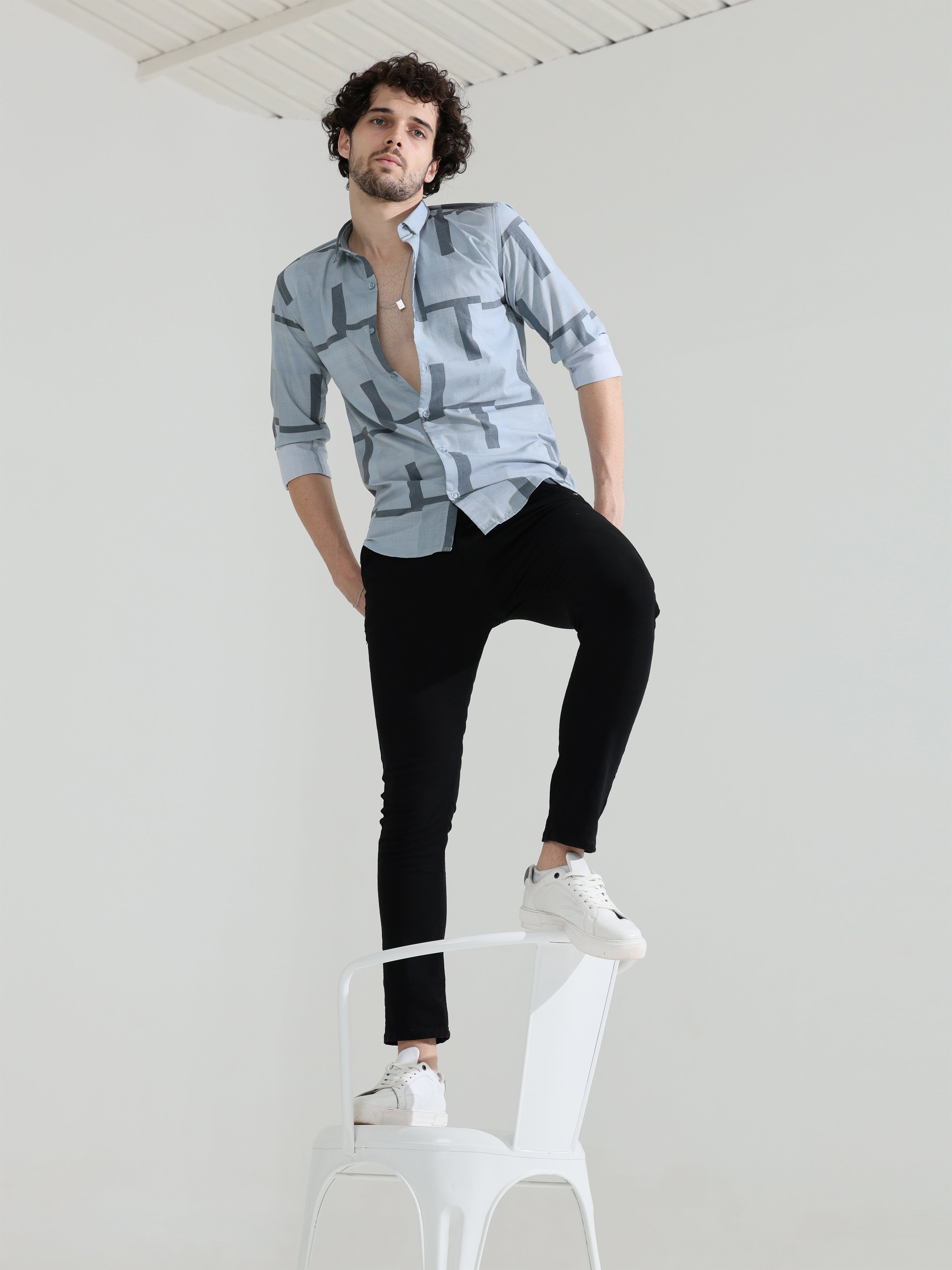 Wedgewood grey slim fit shirts