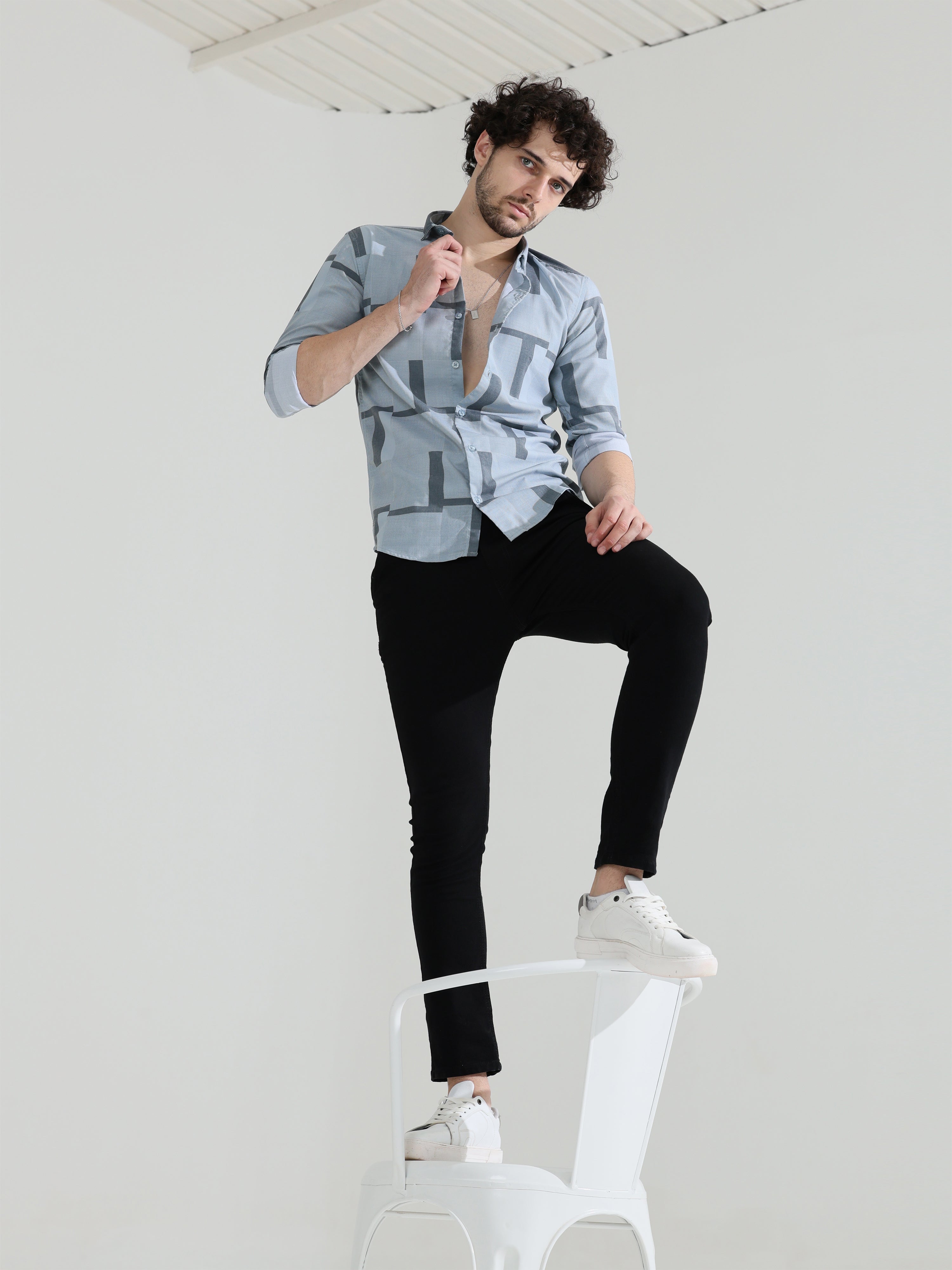 Wedgewood grey slim fit shirts
